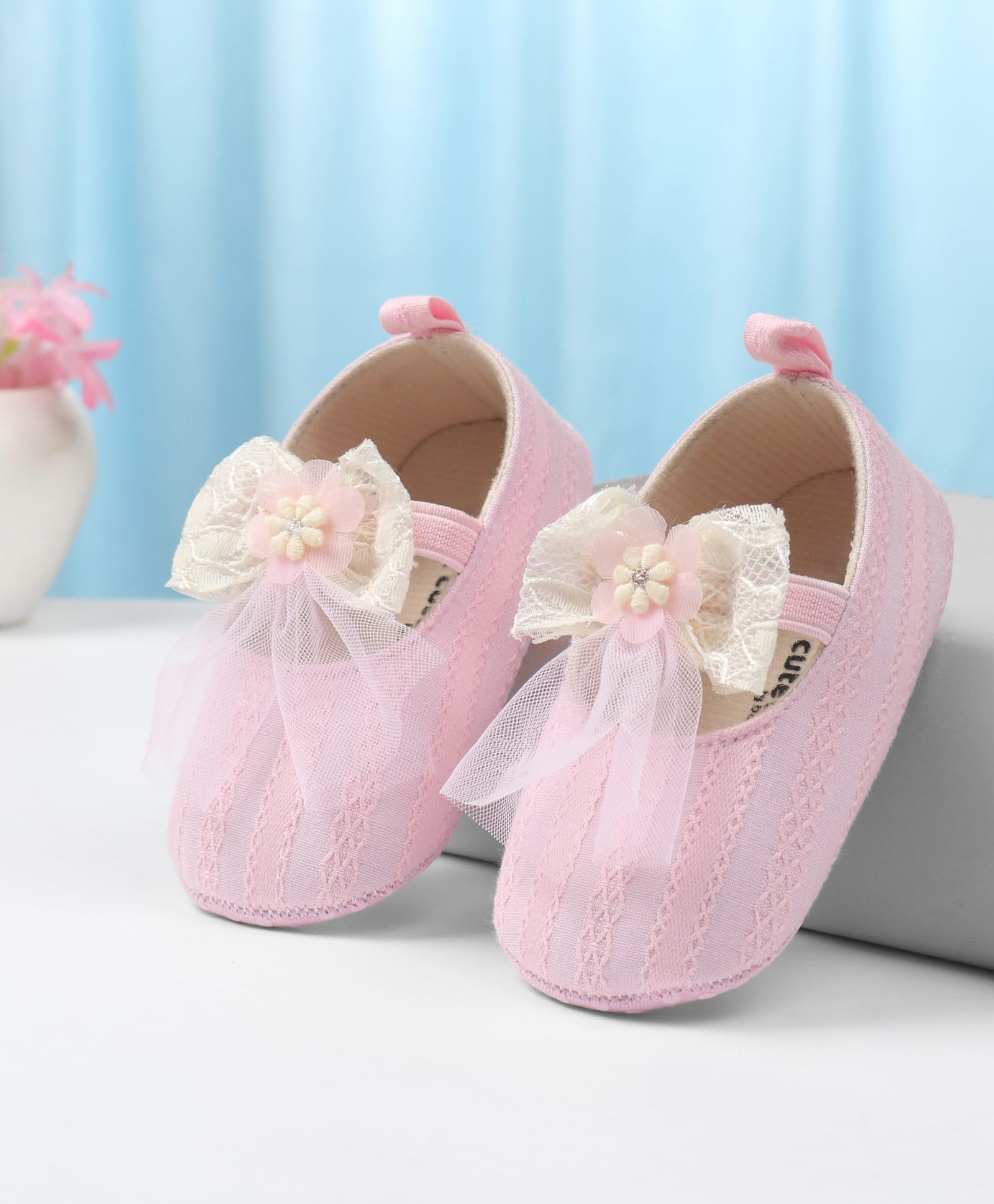 Cute Walk by Babyhug Slip On Booties with Bow Applique - Pink-image-29