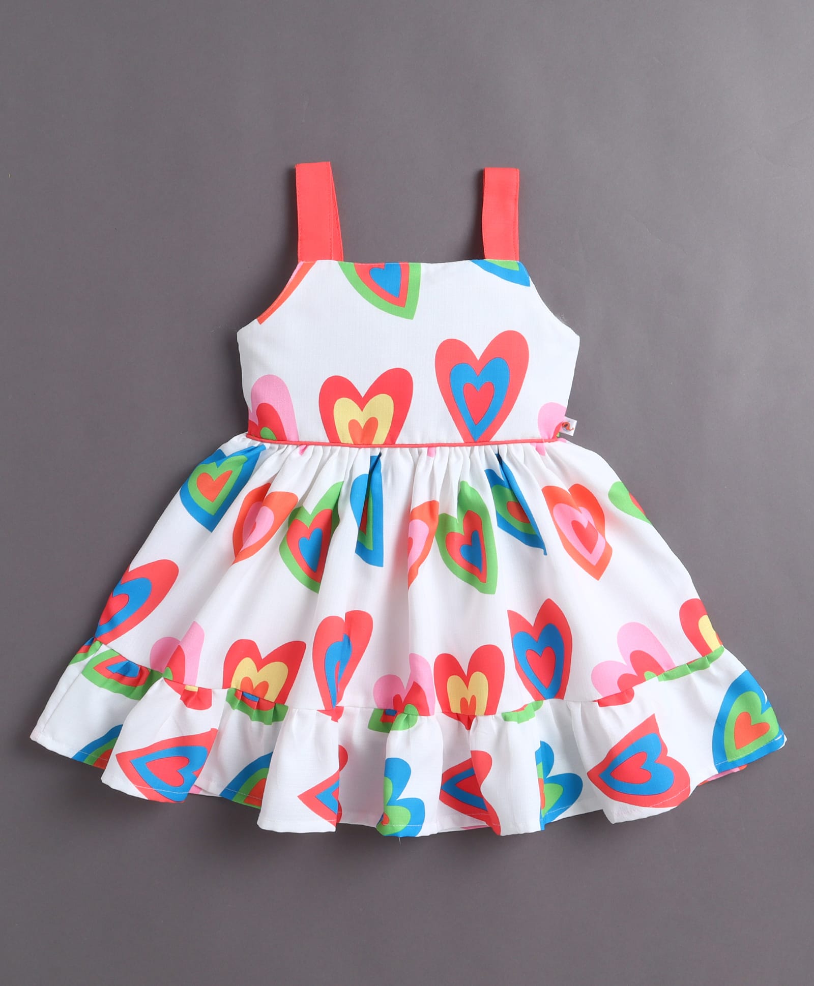 BUMZEE Woven Sleeveless Heart Printed Frock - White-image-32