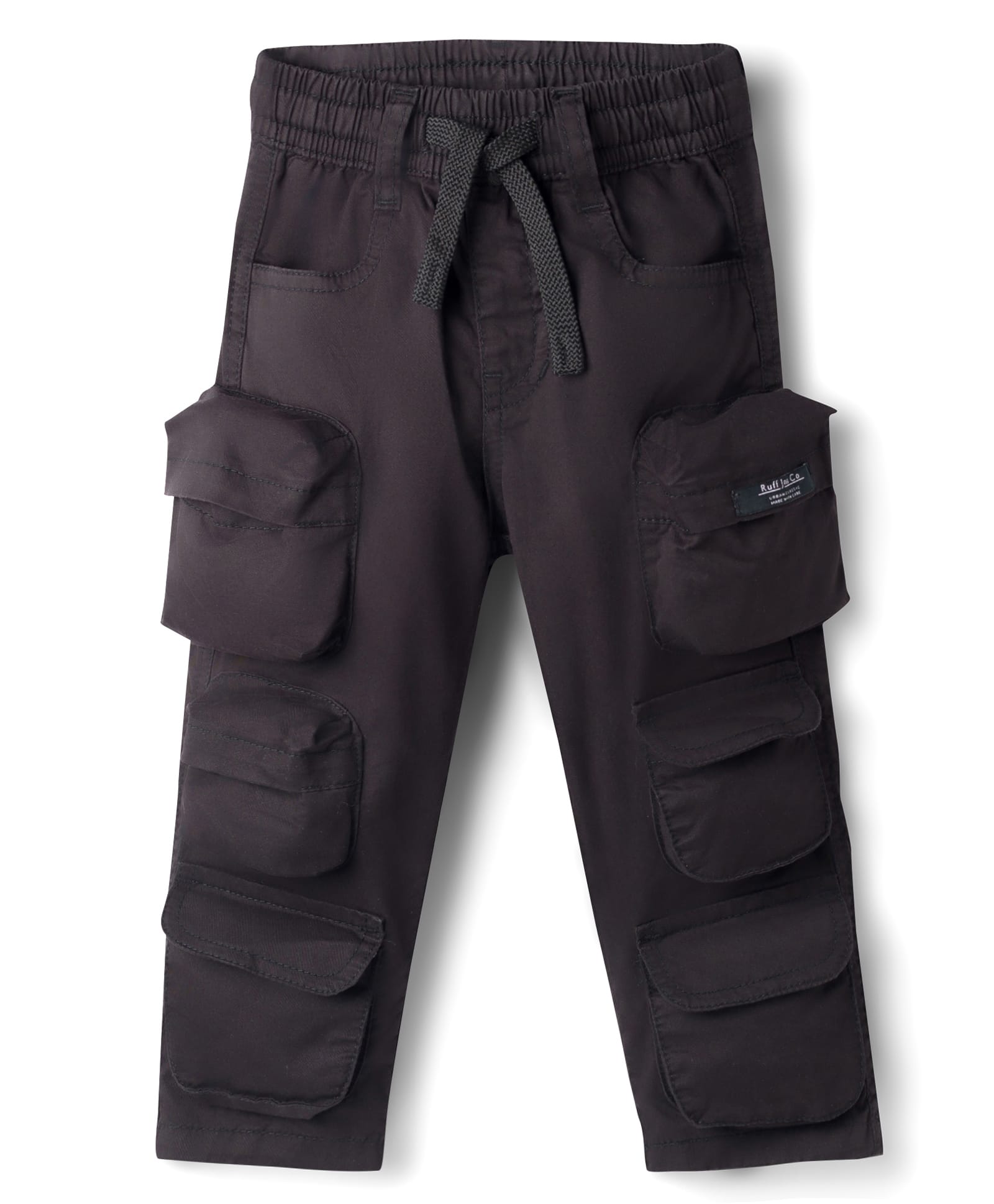 Ruff Cotton Woven Full Length Trouser With Cargo Pockets - Black-picture-12