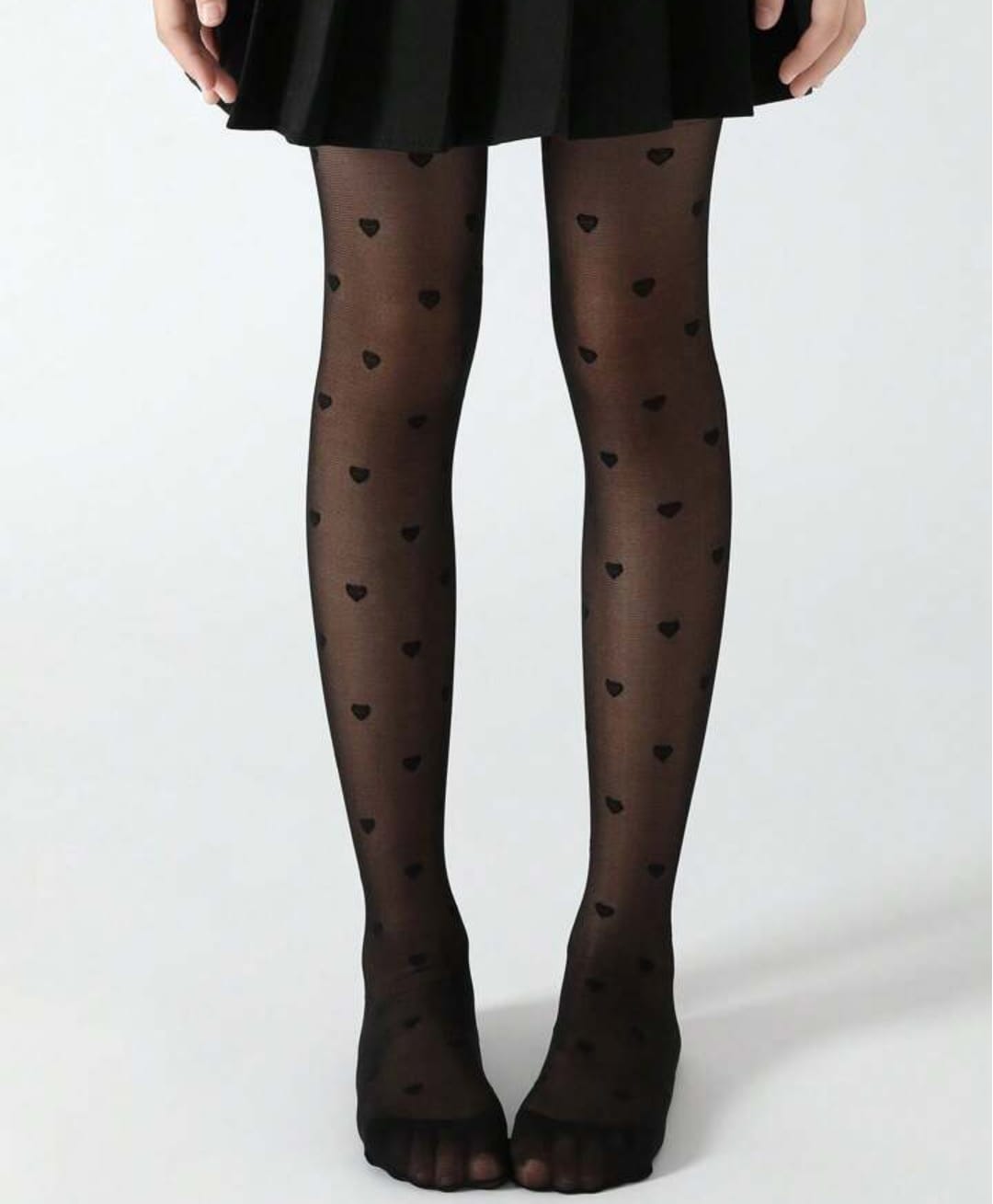 Ziory Thin Knit Heart Designed Stockings - Black