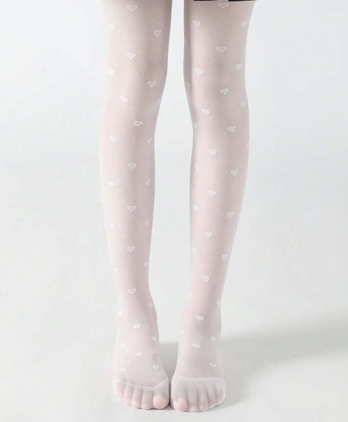 Ziory Thin Knit Heart Designed Stockings - White