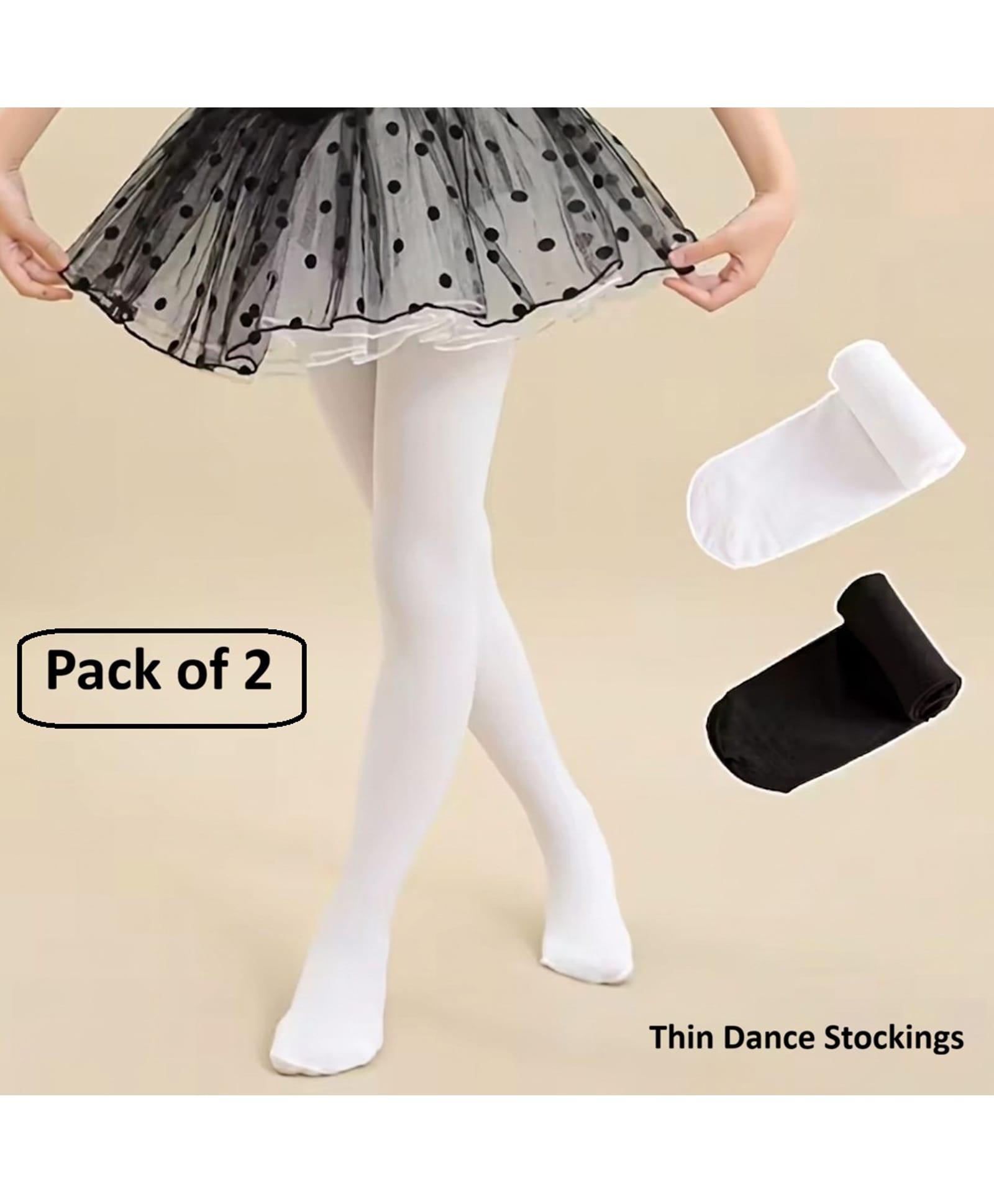 Ziory Pack Of 2 Solid Stockings - Black & White-picture-24