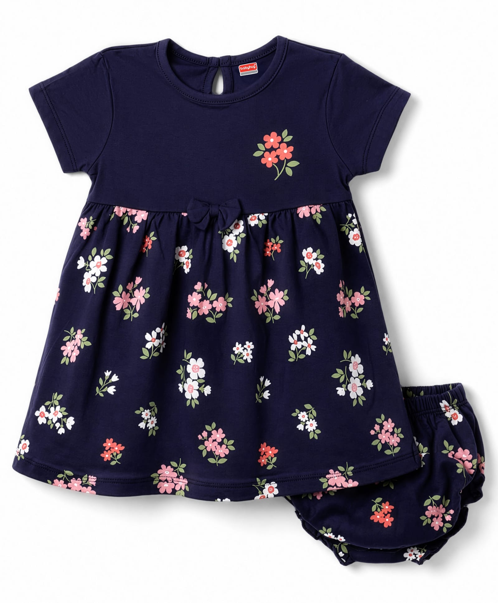 Babyhug Cotton Interlock Knit Half Sleeves Floral Printed Frocks and Bloomer with Floral Print - Navy-image-30
