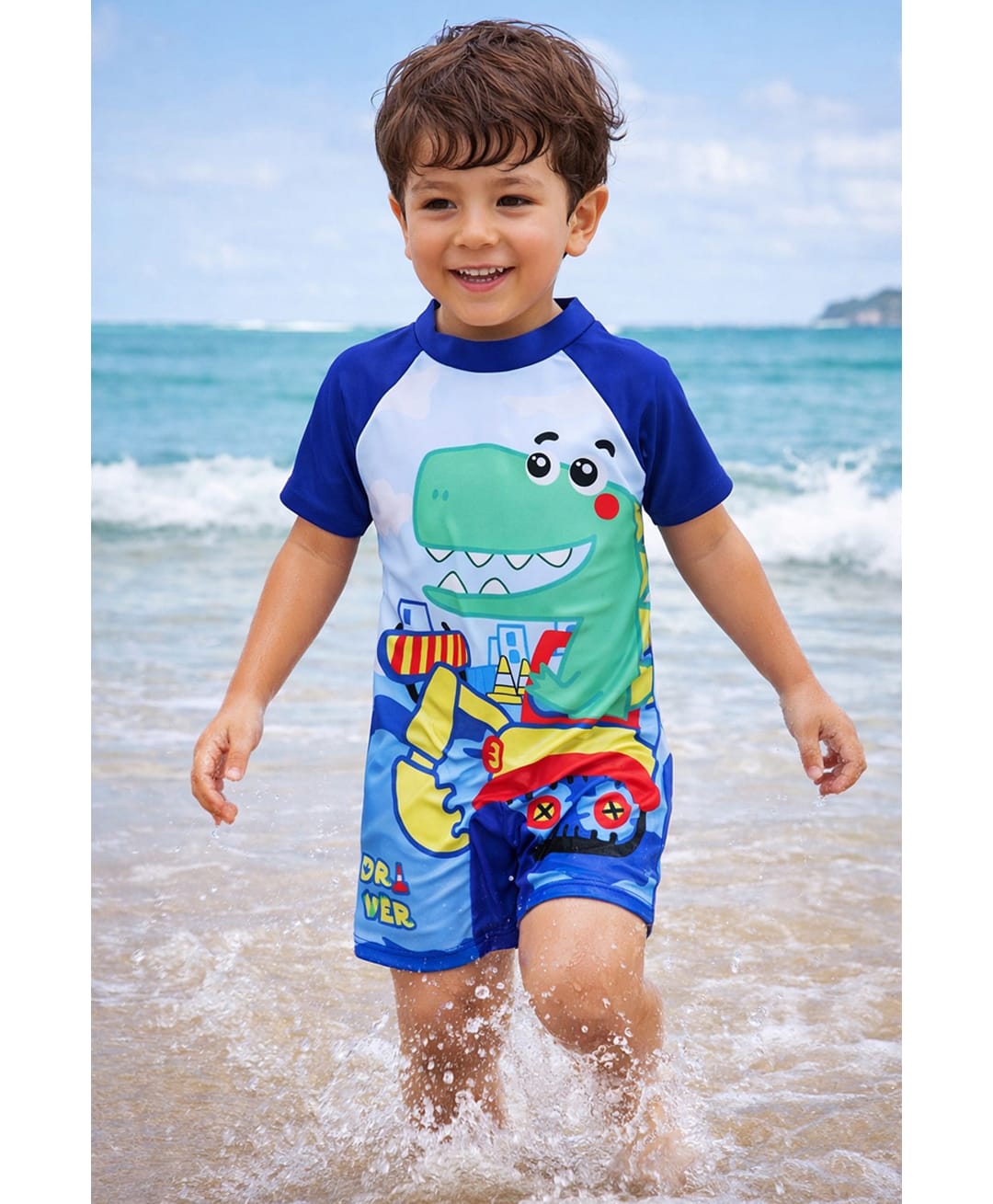 PASSION PETALS Lycra Knit Half Sleeves Crocodile Printed Swimsuit - Light Blue-image-26