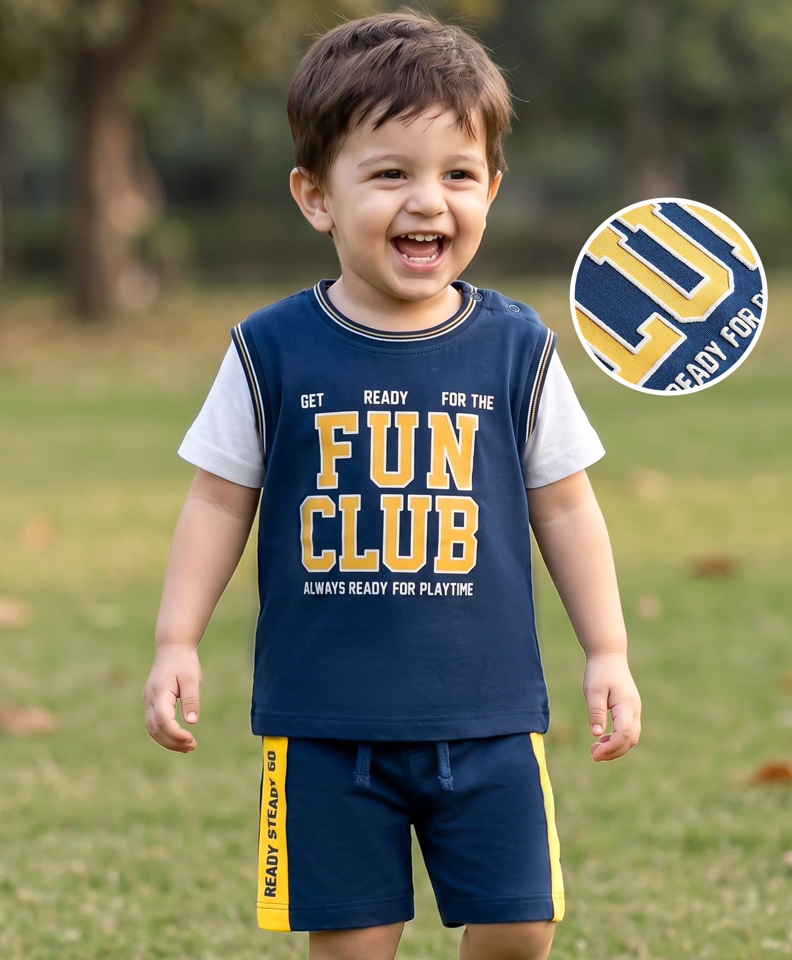 Babyhug Single Jersey Knit Half Sleeves Text Printed T-Shirt & Shorts Set - Multicolor-picture-21