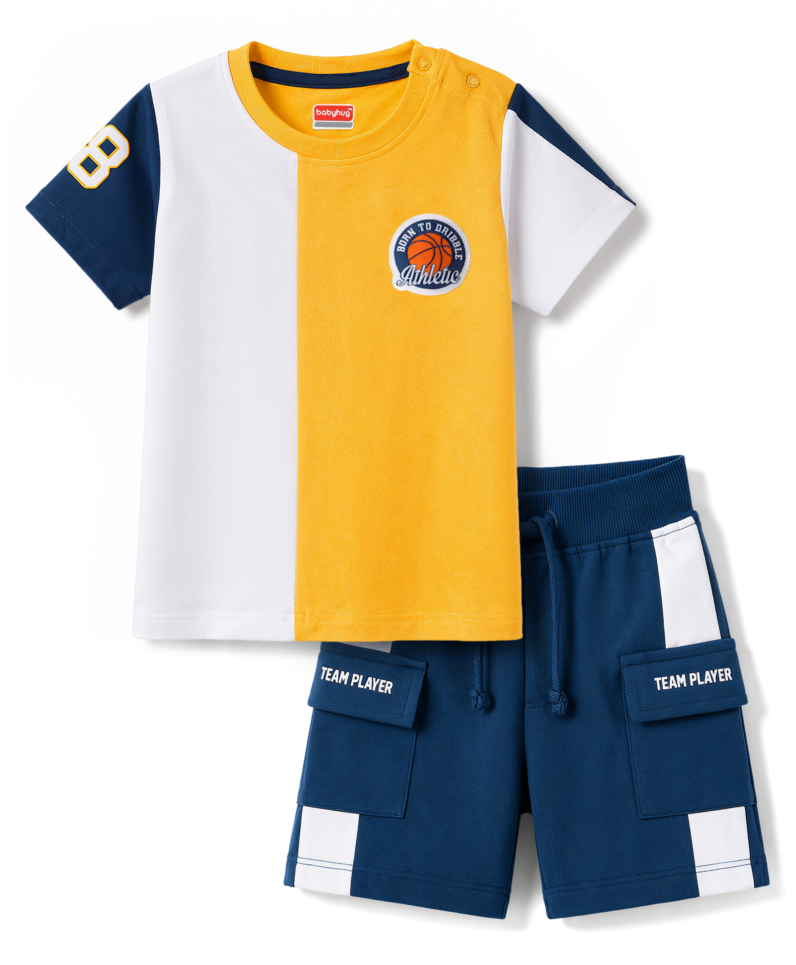 Babyhug 100% Cotton Knit Half Sleeves T-Shirt & Shorts Set With Patch - Multicolor-picture-14