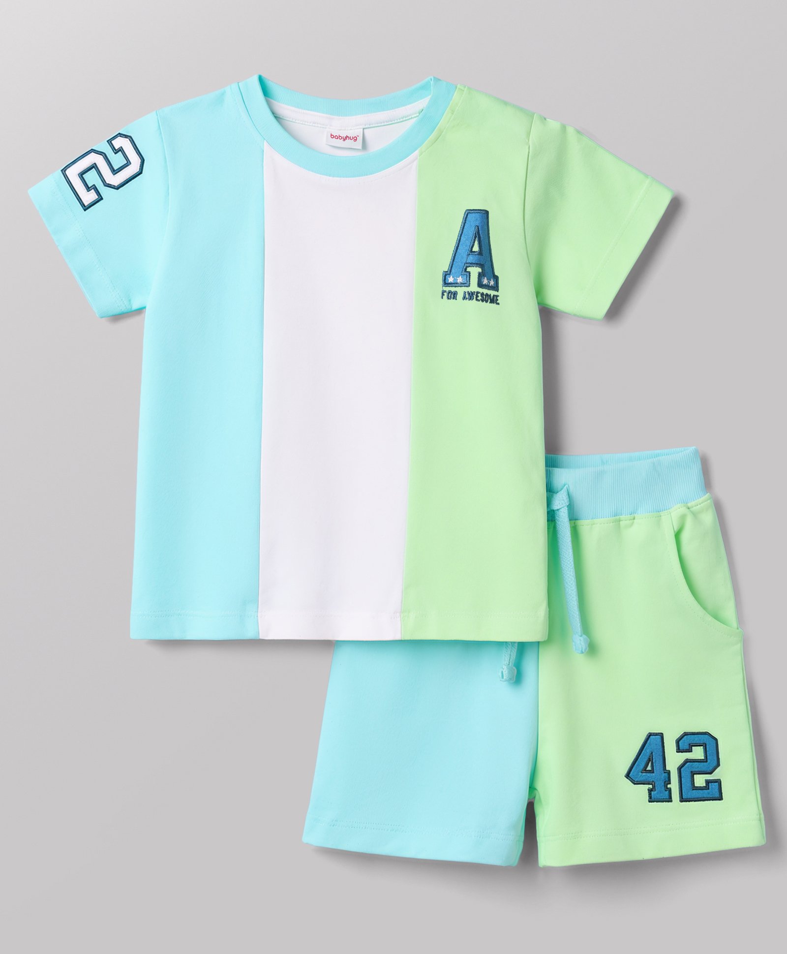 Babyhug Single Jersey Knit Half Sleeves Cut N Sew T-Shirt & Shorts Set - Multicolor-image-24