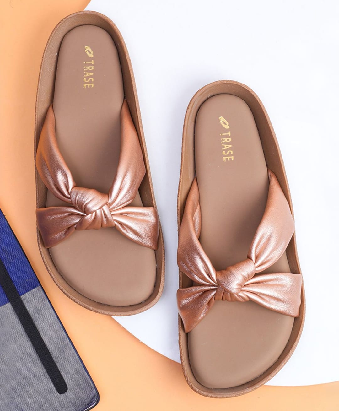 TRASE Knot Detailed Slip On Sandals - Rose Gold-image-40