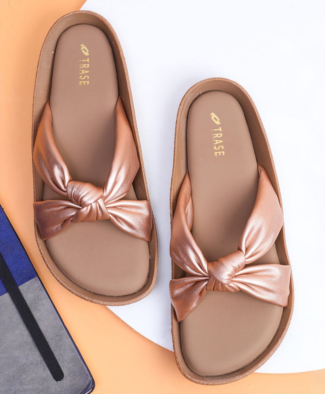 TRASE Knot Detailed Slip On Sandals - Rose Gold-image-47