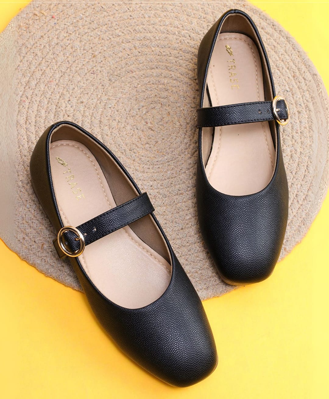 TRASE Solid Buckle Closure Mary Jane Ballerinas - Black-image-30