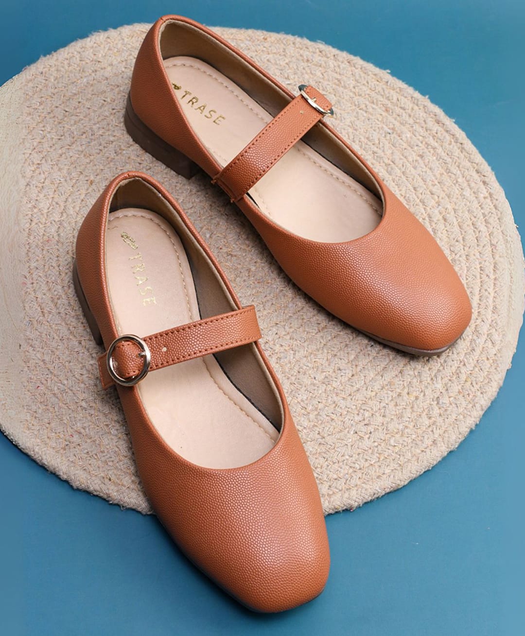 TRASE Solid Buckle Closure Mary Jane Ballerinas - Tan-image-48