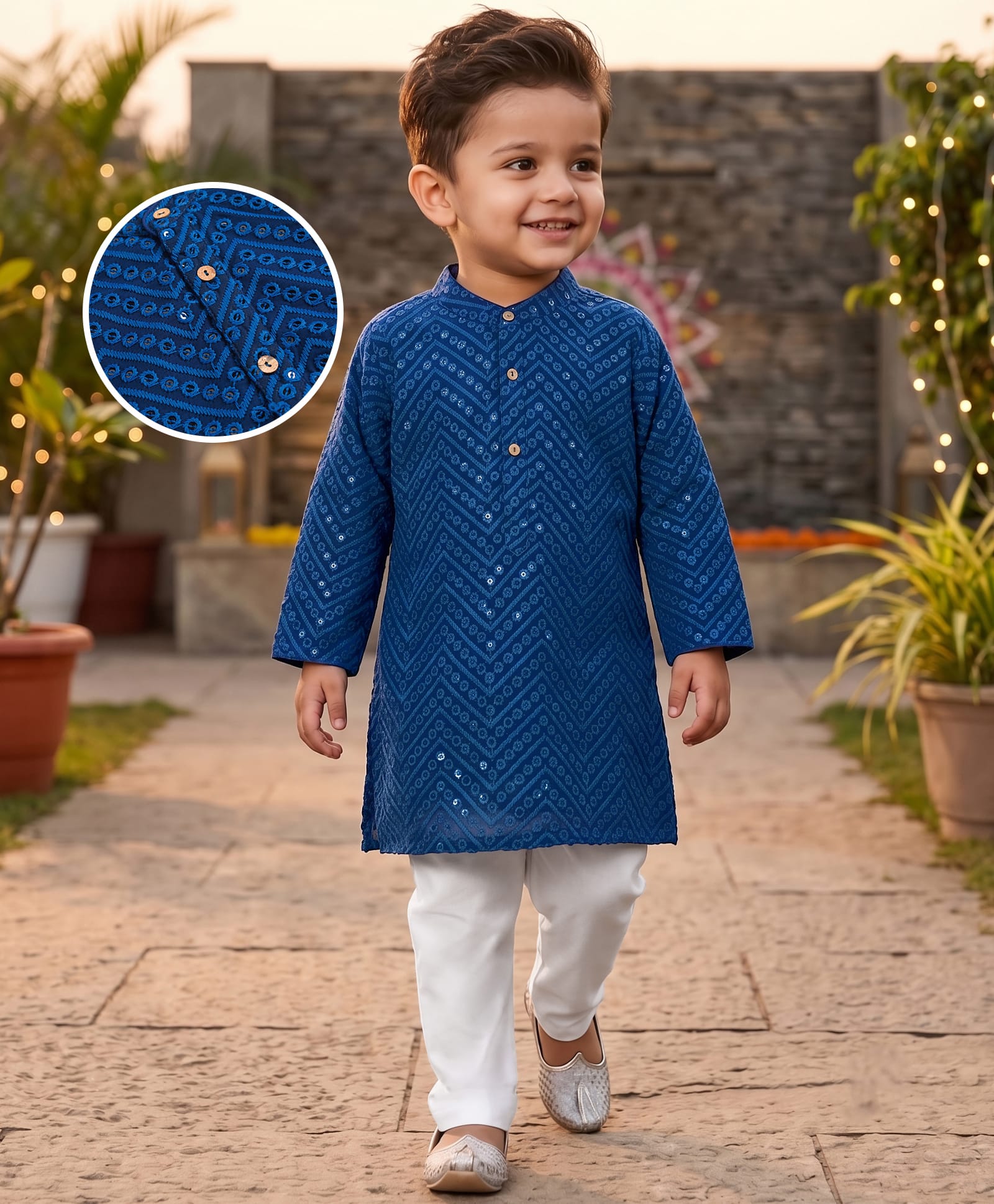 Babyhug Georgette Woven Full Sleeves Kurta Pyjama Set With Embroidery - Navy Blue-picture-12