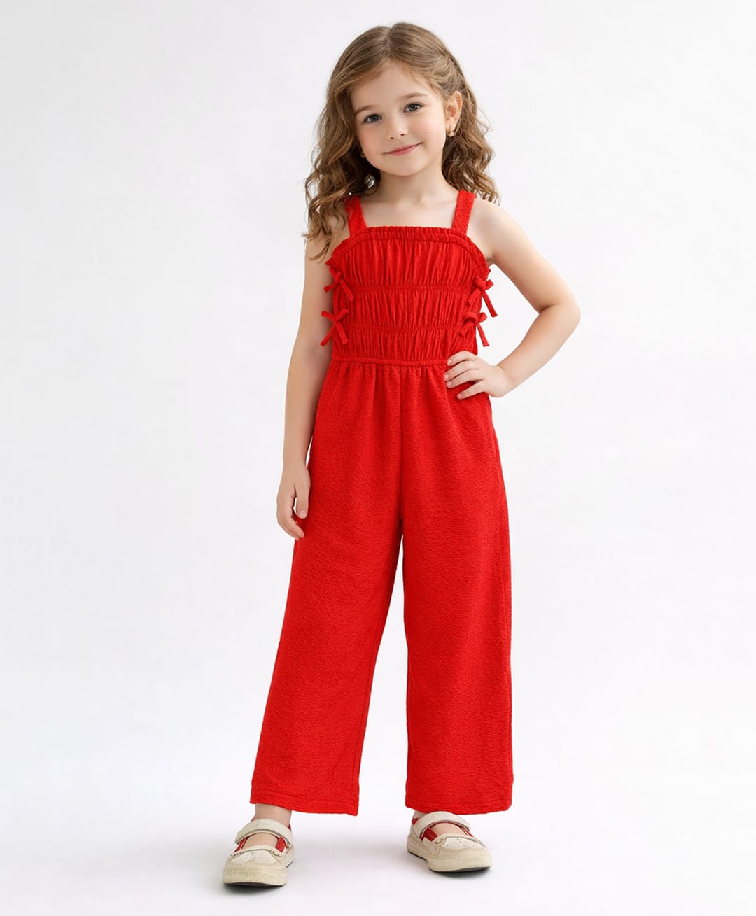 Little Marine Woven Sleeveless Bow Applique Detailed Jumpsuit - Red-image-45