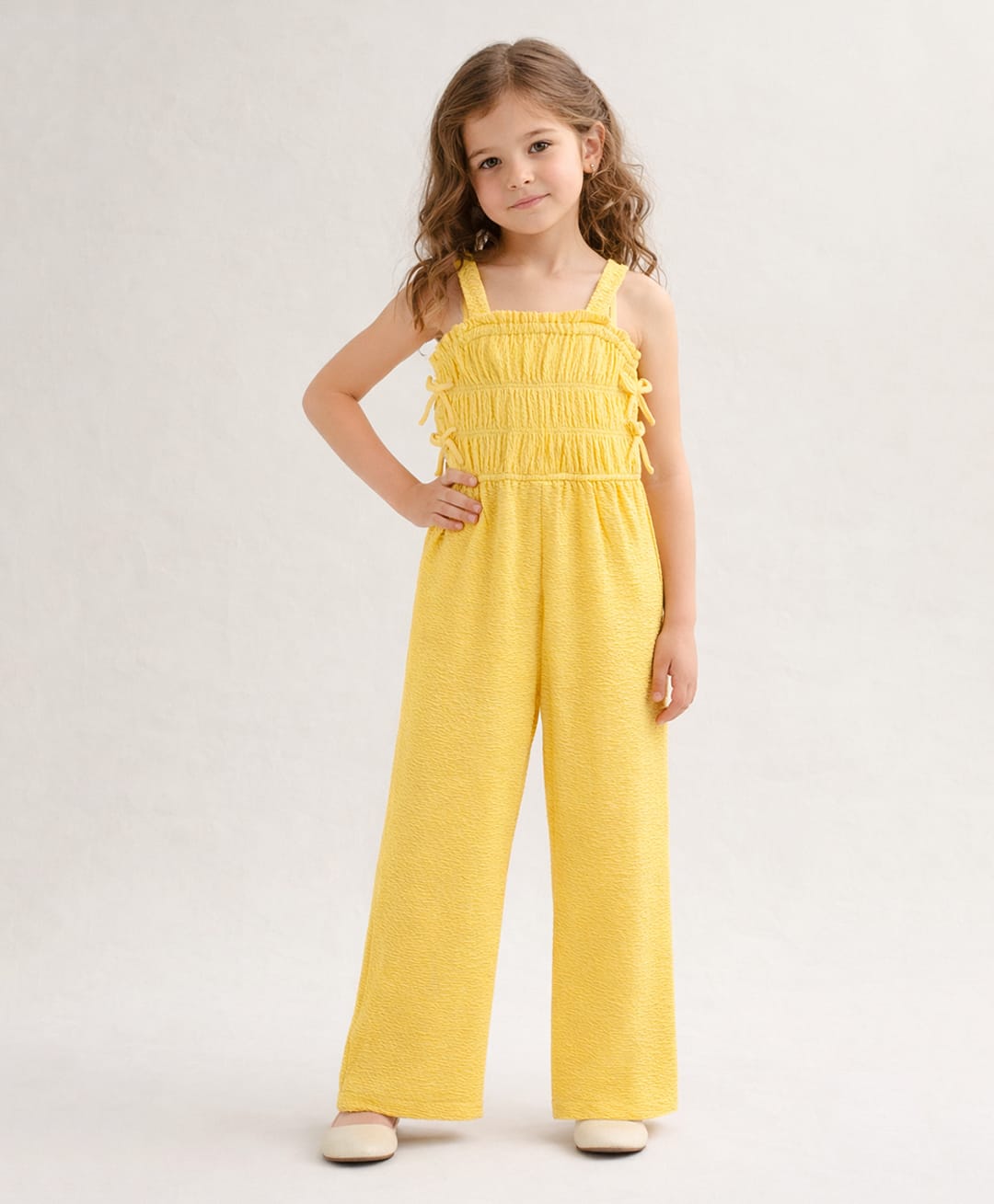 Little Marine Woven Sleeveless Bow Applique Detailed Jumpsuit - Yellow-picture-32