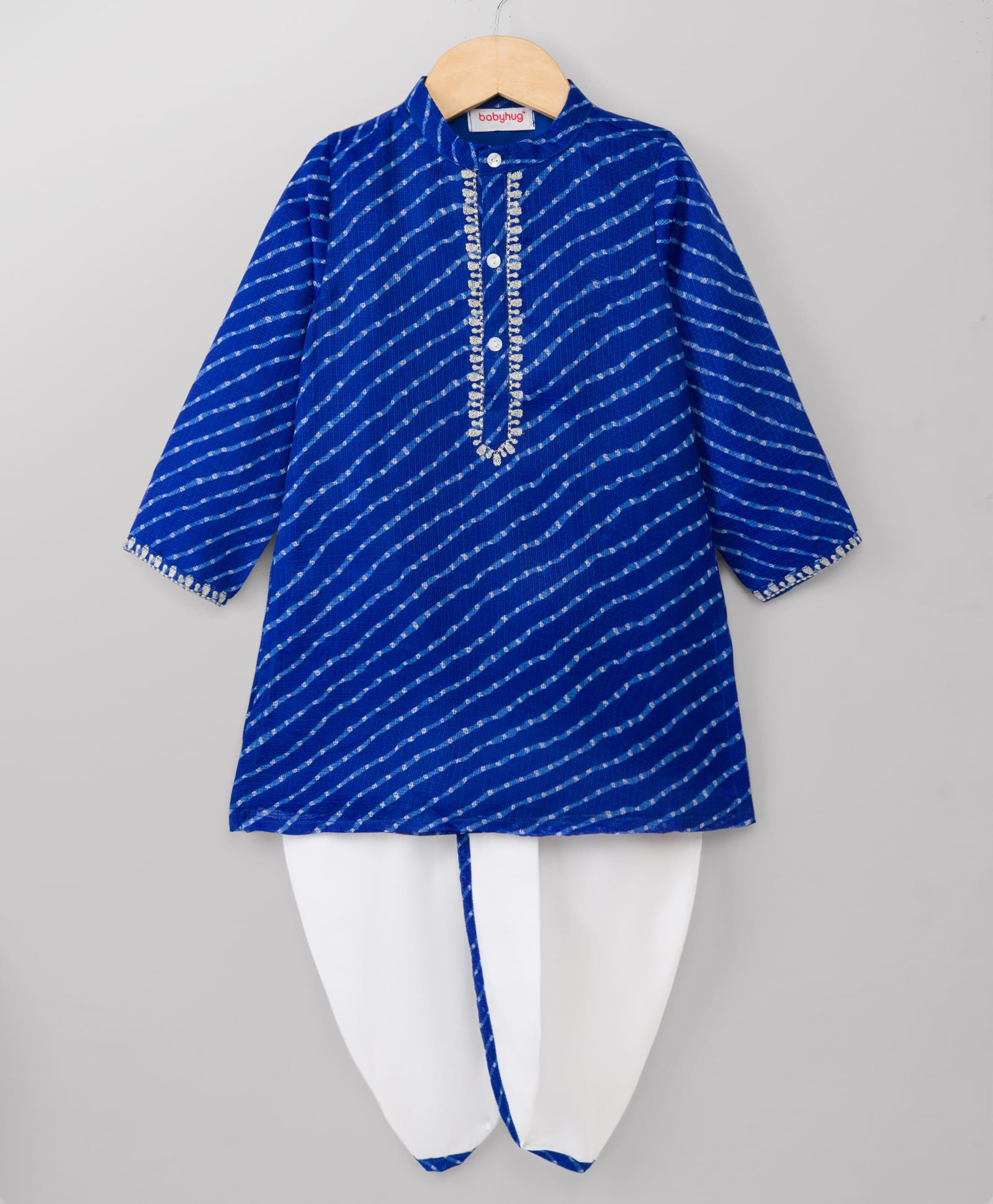 Babyhug 100% Cotton Woven Full Sleeves Cambric Leheriya Kurta & Dhoti Set - Blue-picture-37
