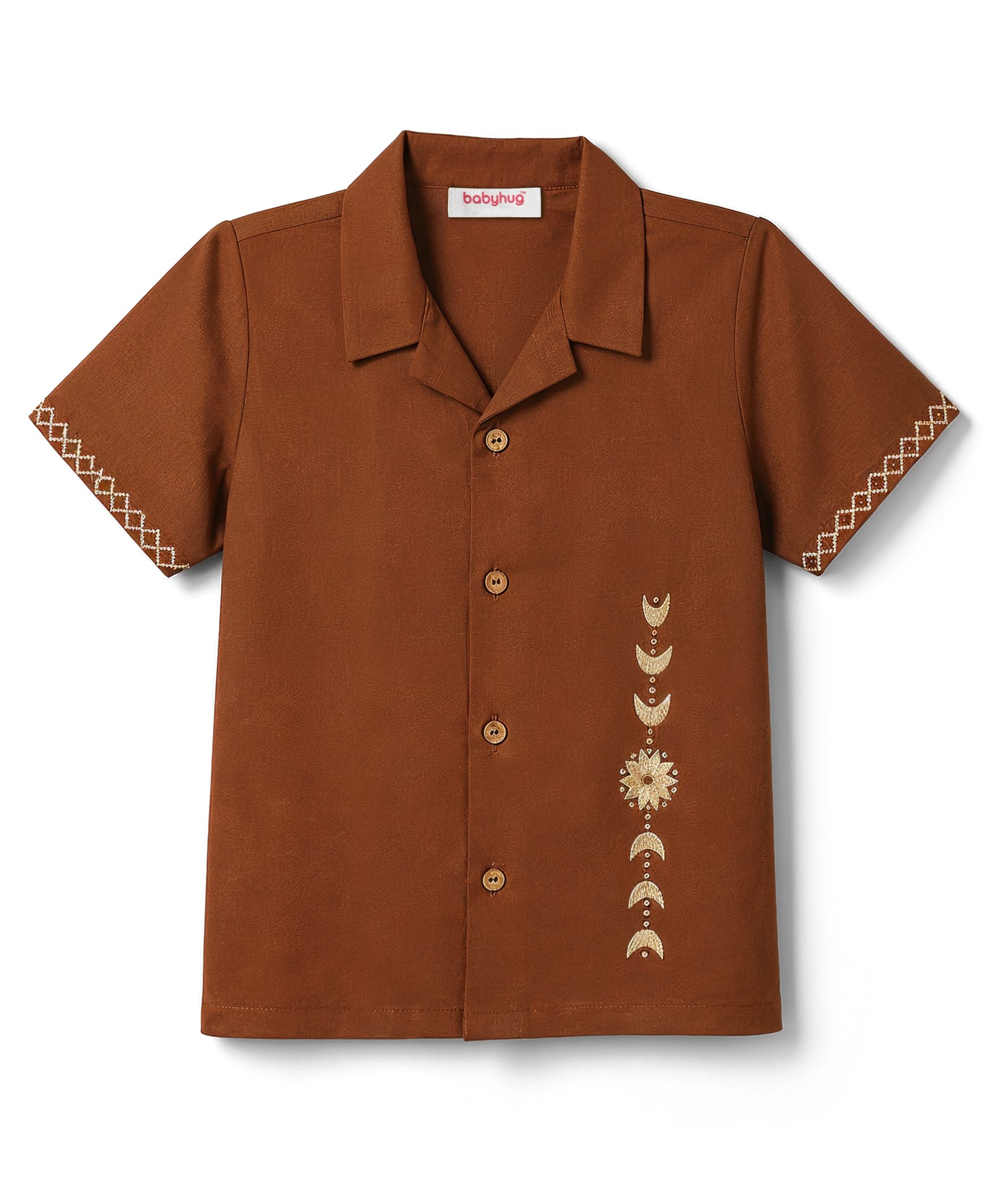 Babyhug Woven Half Sleeves Embroidered Ethnic Shirt - Brown-image-31