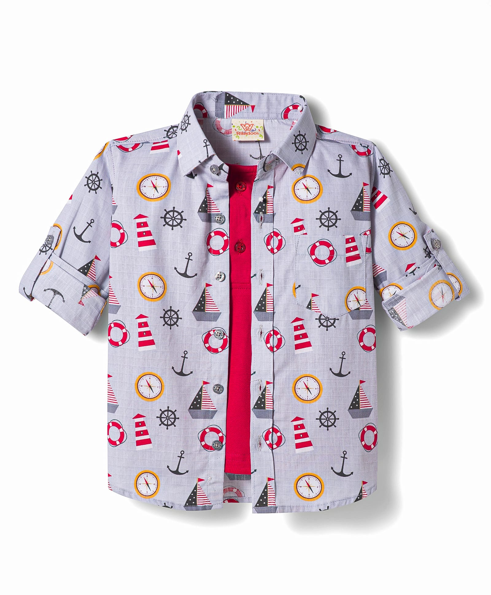 Rikidoos Full Sleeve Shirt With Attached T-Shirt for Boys Grey 4-5 Years-picture-23