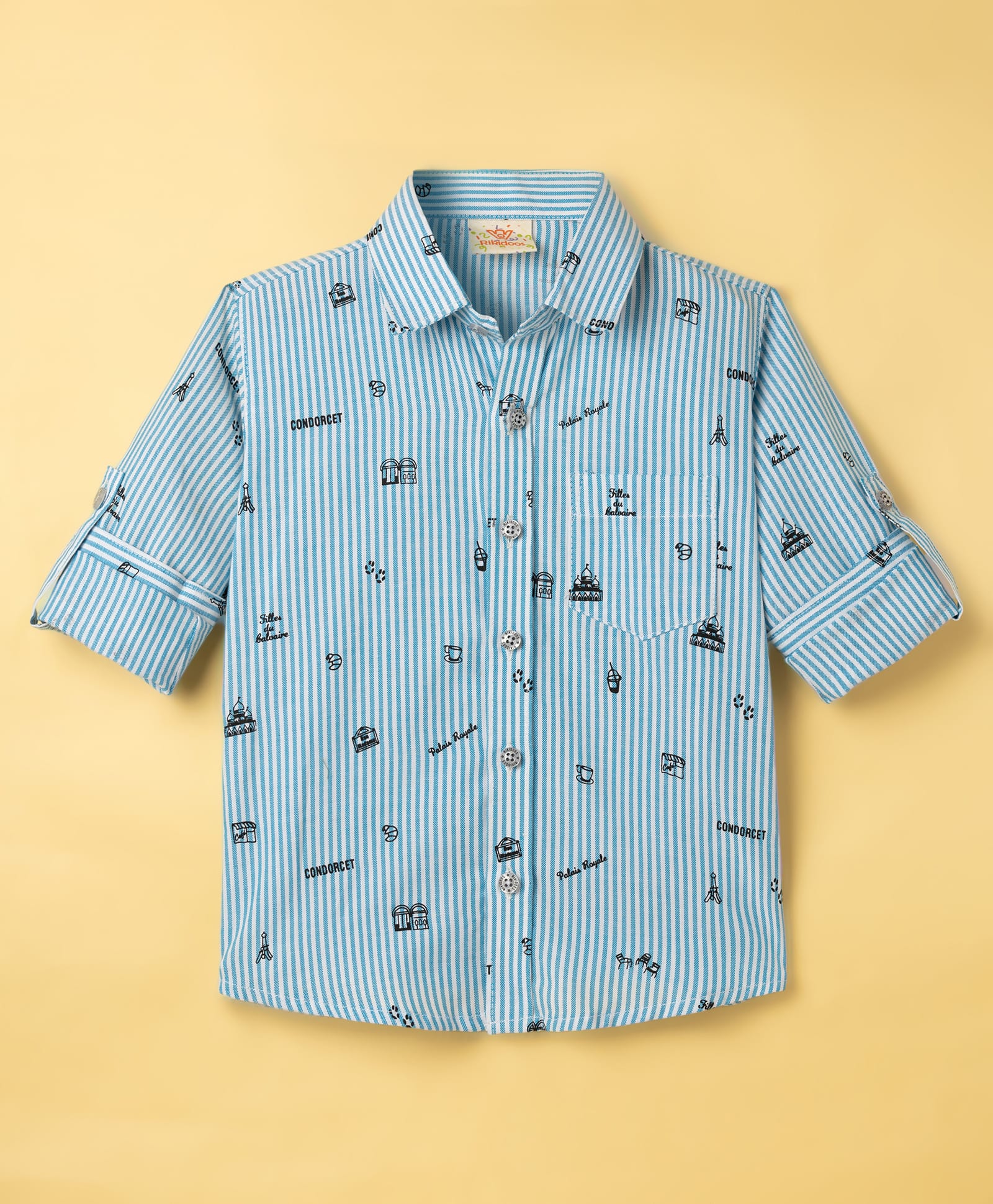 Rikidoos Cotton Woven Full Sleeves Striped Shirt With Print - Sky Blue-picture-24