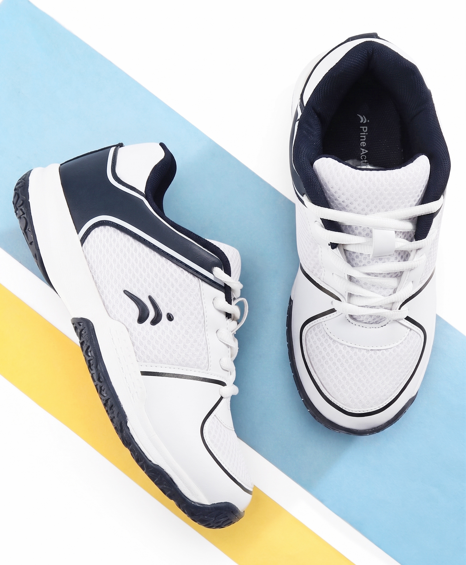 Pine Active Lace Up Solid Badminton Sports Shoes - White & Blue-picture-21