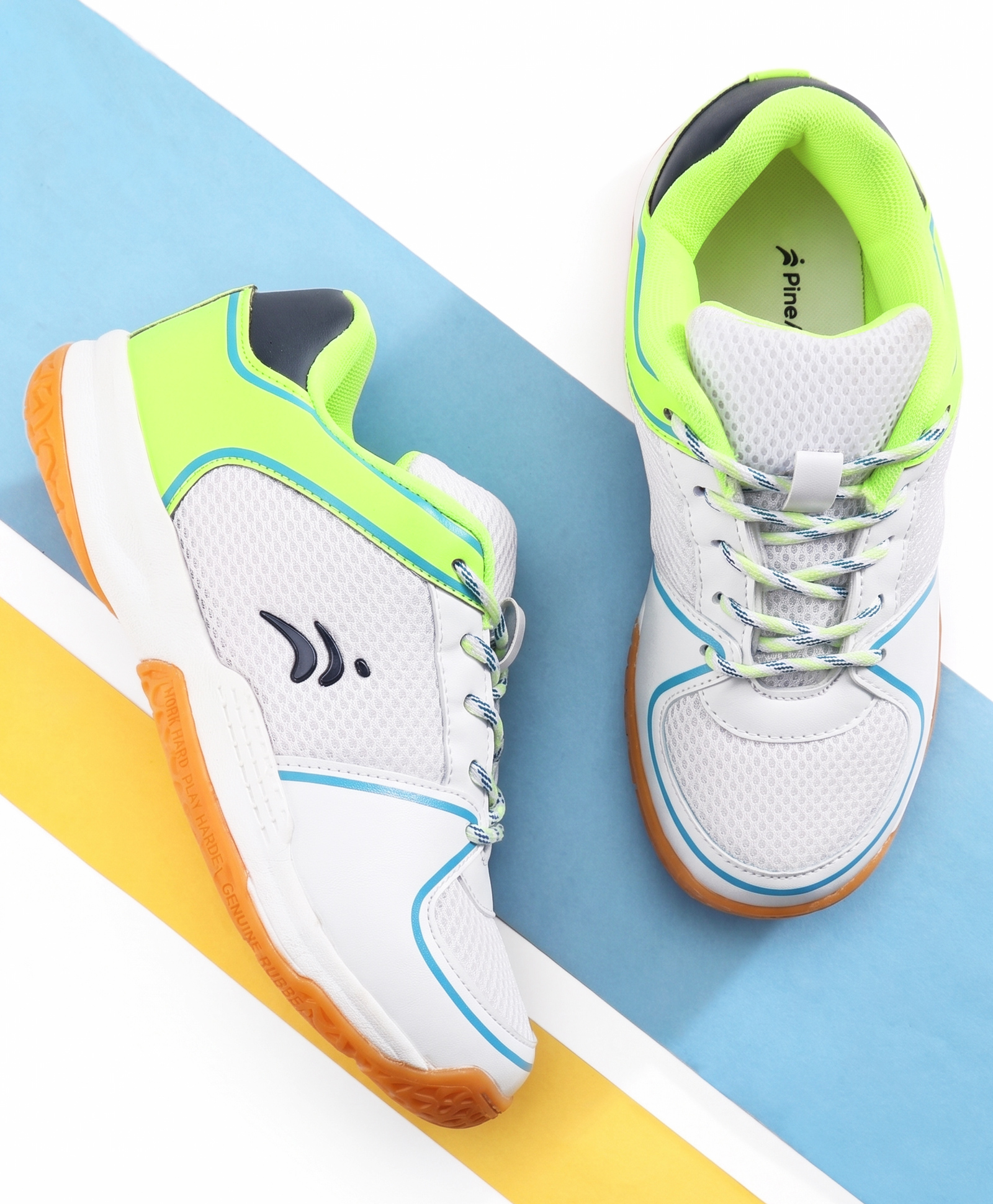 Pine Active Lace Up Solid Badminton Sports Shoes - White & Green-picture-4