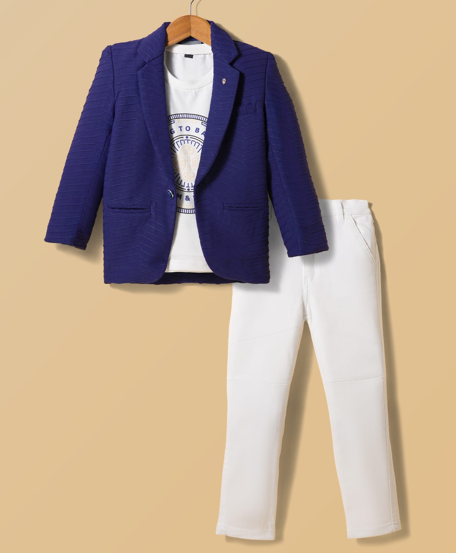 Dapper Dudes Woven Full Sleeves Striped Blazer With Tee & Trouser - Blue-image-26