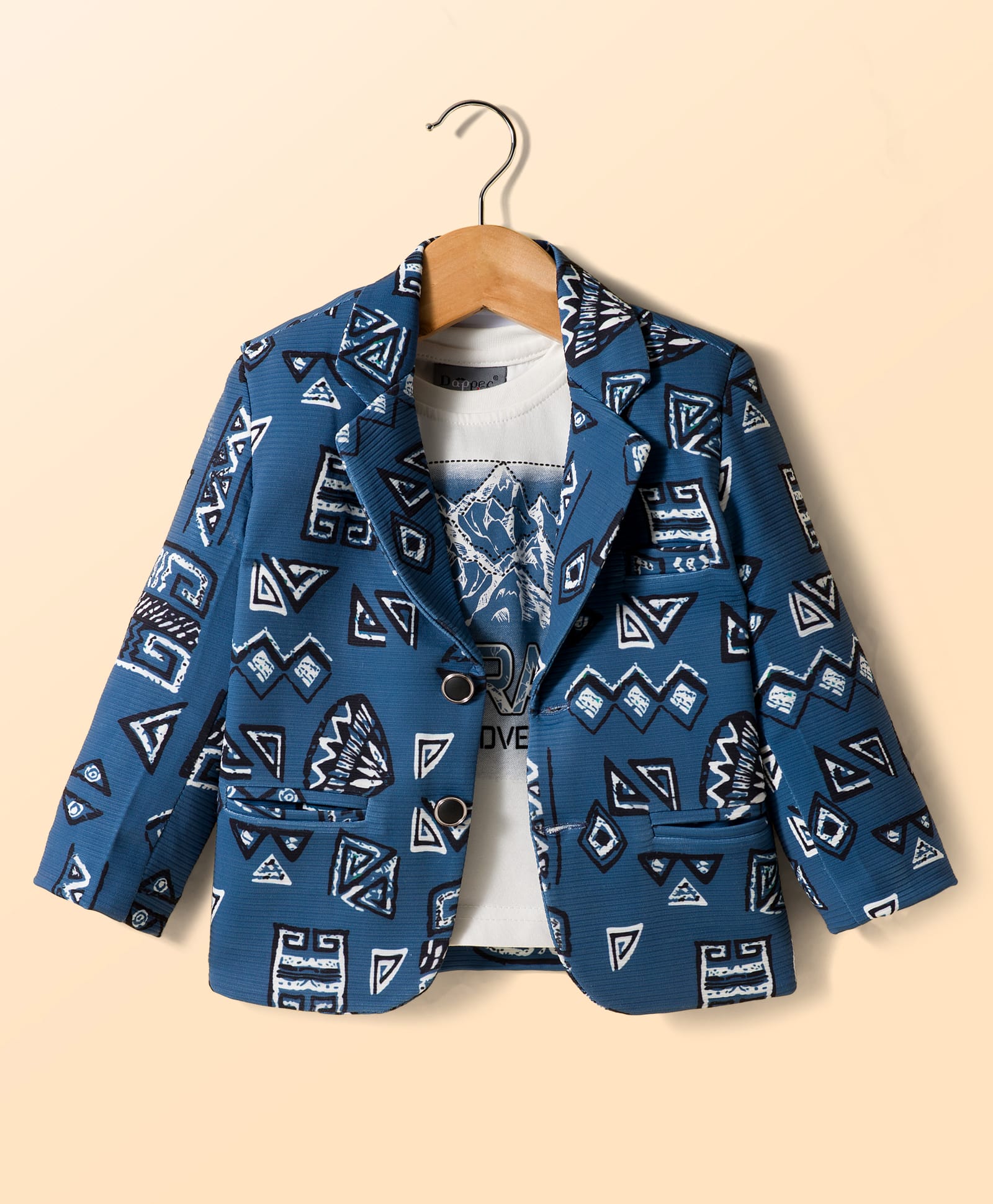 Dapper Dudes Woven Full Sleeves Printed Blazer With Tee - Blue-picture-17