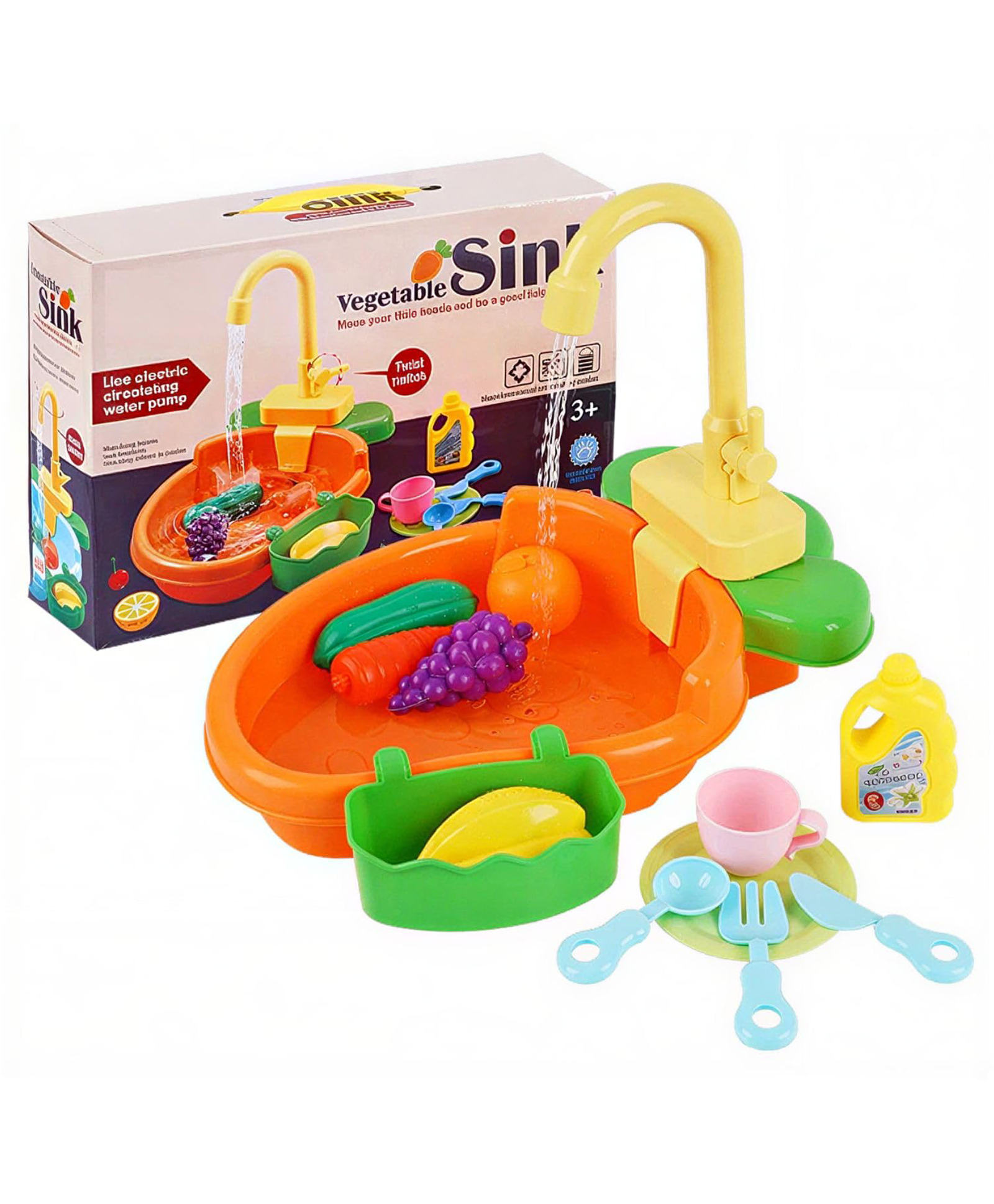 FunBlast Colorful Kitchen Sink with Vegetable and Washing Dish Set for Kids Pack of 1 Set (Random Color)-picture-4