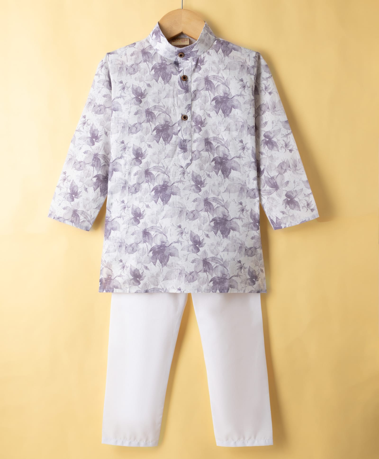 Ridokidz Cotton Woven Full Sleeves Floral Printed Kurta & Pyjama Set - Lavender-picture-41