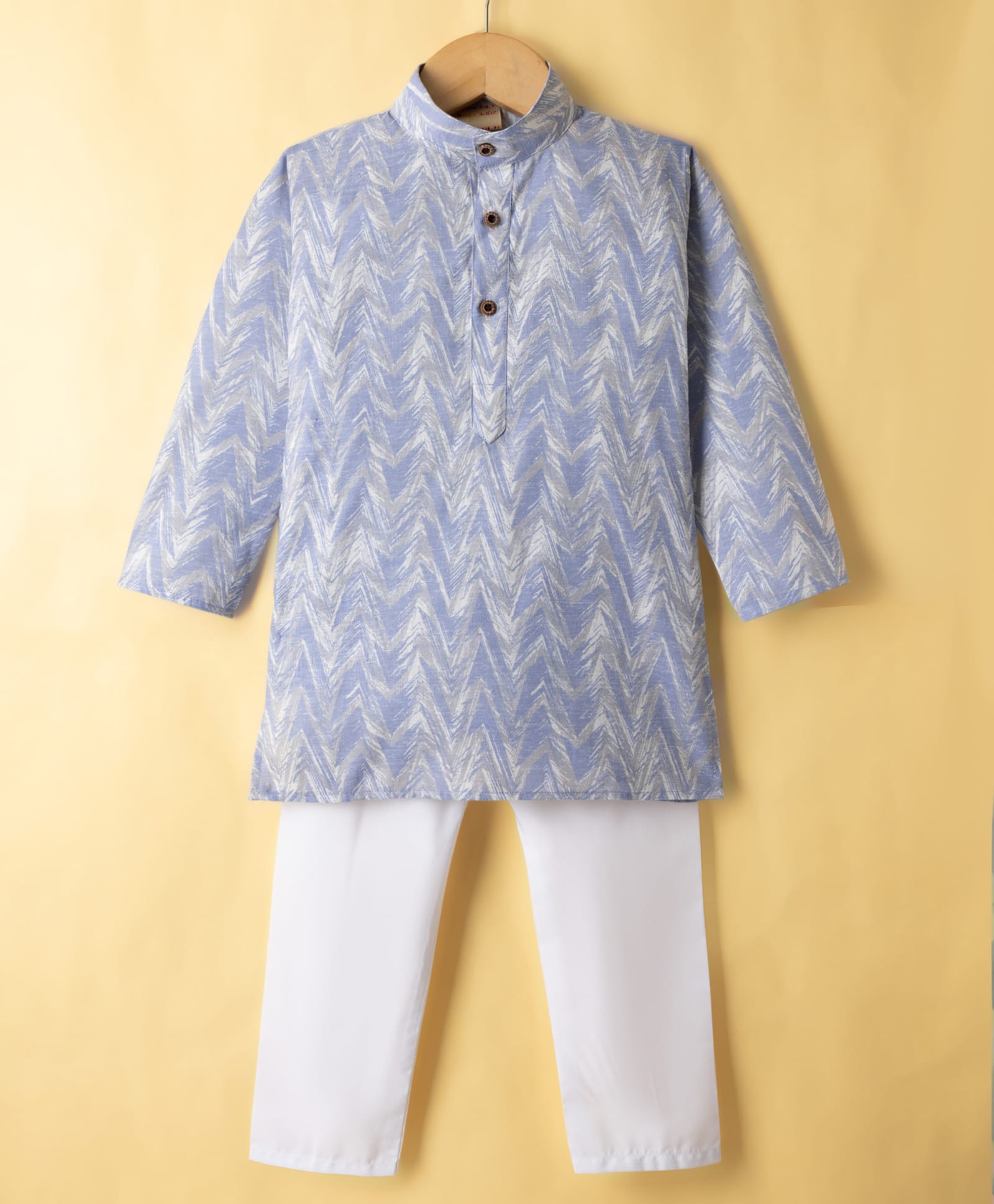 Ridokidz Cotton Woven Full Sleeves Printed Kurta & Pyjama Set - Light Blue-picture-28