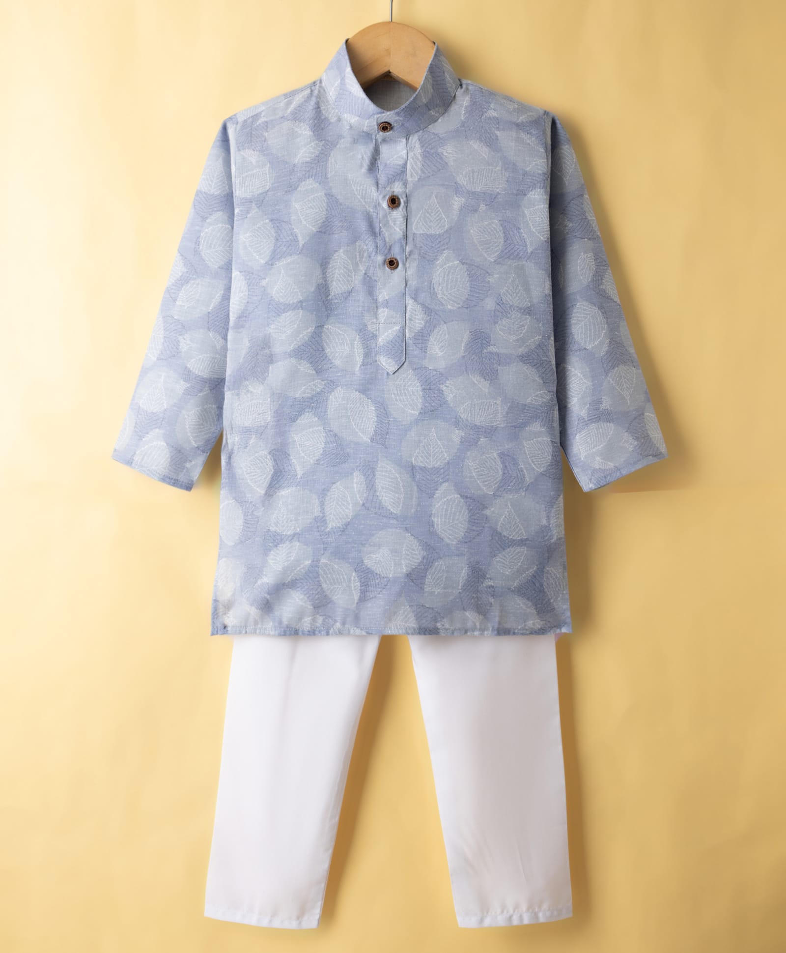Ridokidz Cotton Woven Full Sleeves Tropical Theme Printed Kurta & Pyjama Set - Light Blue-picture-31