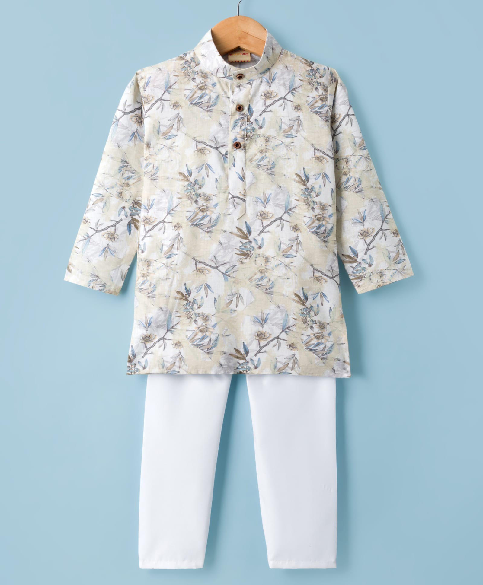 Ridokidz Cotton Woven Full Sleeves Tropical Theme Printed Kurta & Pyjama Set - Beige-picture-20