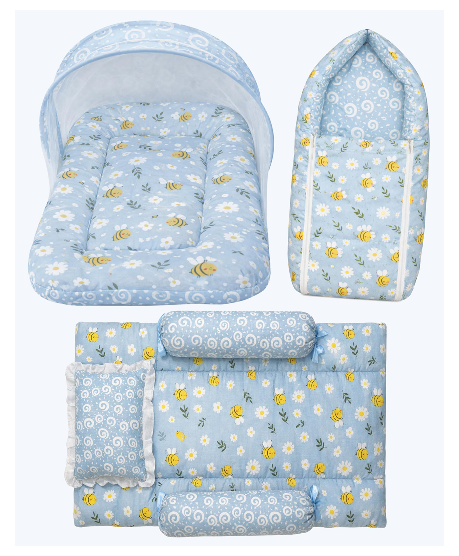 Toddylon Baby Bedding Set for New Born 0-6 Months 3 Pcs Newborn Baby Bed Set - Blue-image-21