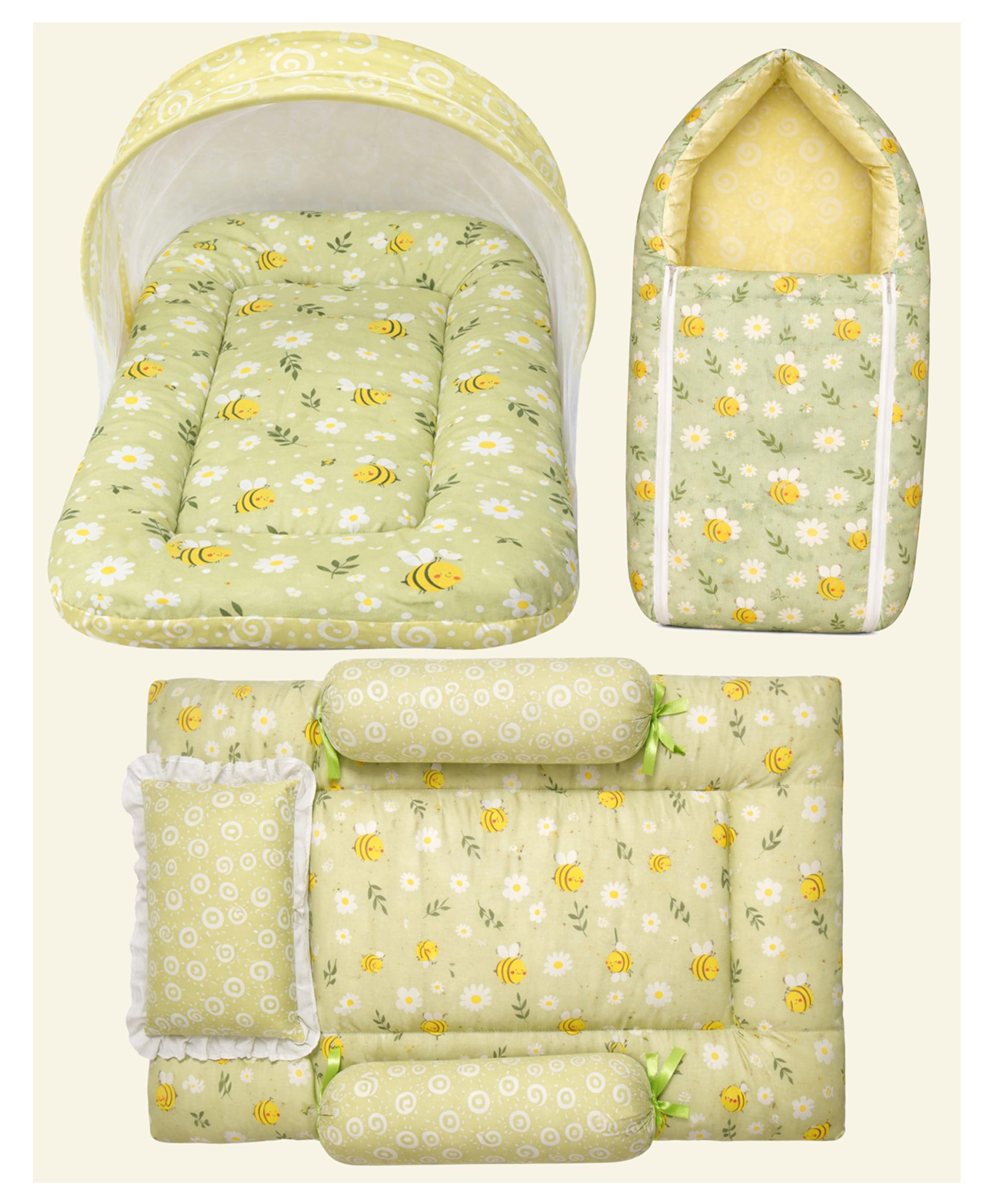 Toddylon Baby Bedding Set for New Born 0-6 Months 3 Pcs Newborn Baby Bed Set - Green-picture-14