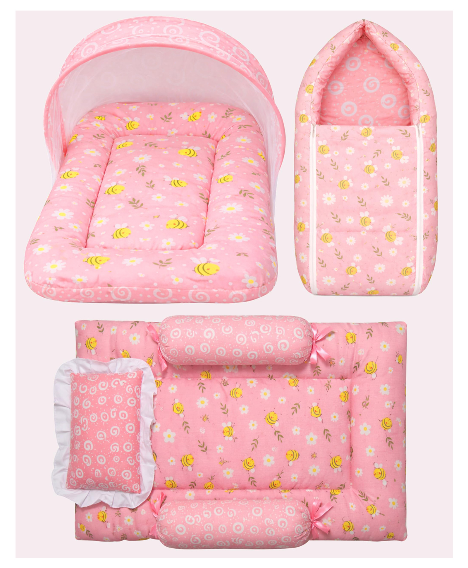 Toddylon Baby Bedding Set for New Born 0-6 Months 3 Pcs Newborn Baby Bed Set - Pink-image-2