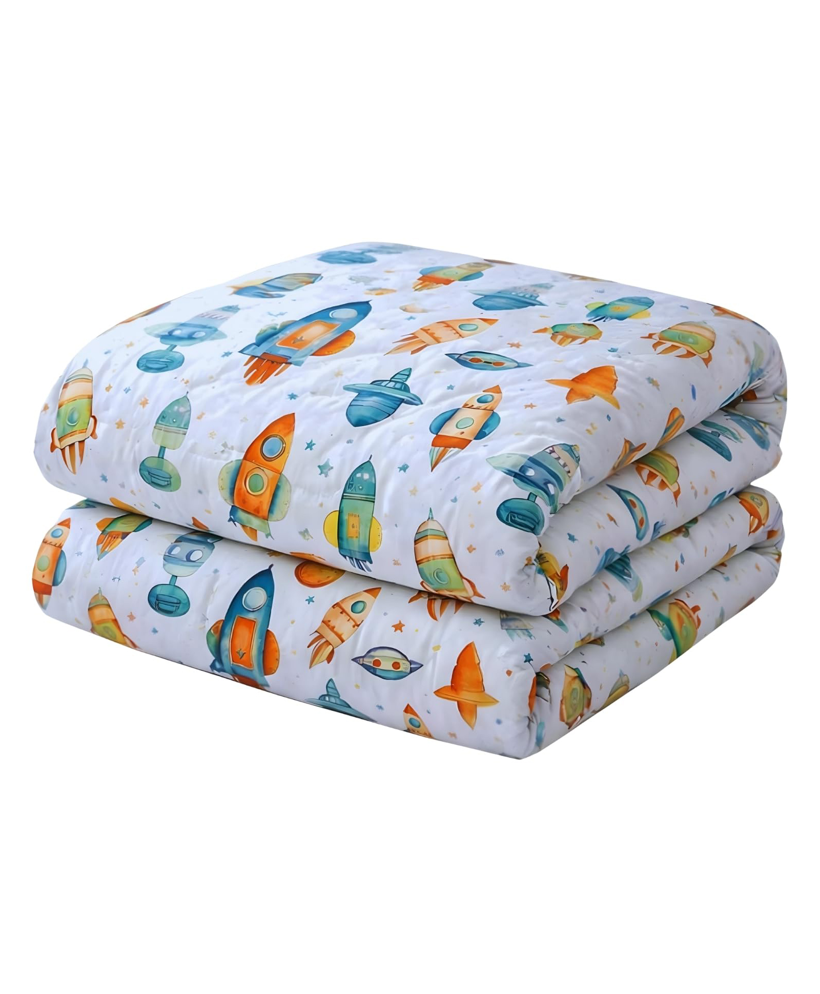 Toddylon Baby Blanket for New Born & Kids Rocket Printed Breathable Lightweight Comforter - White-image-4