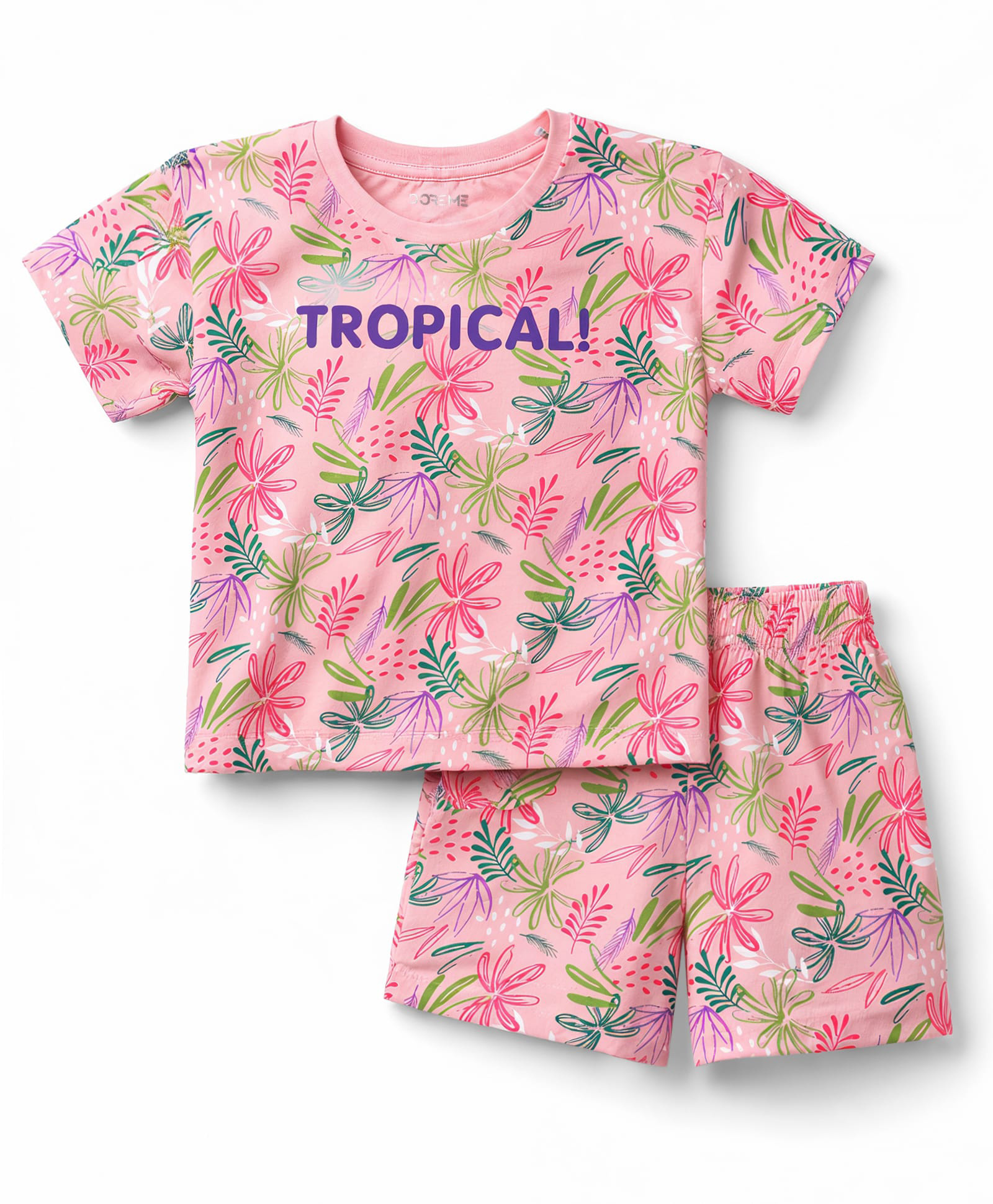 Doreme Single Jersey Knit Half Sleeves T-Shirt & Shorts Set with Floral Print - Pink-picture-14