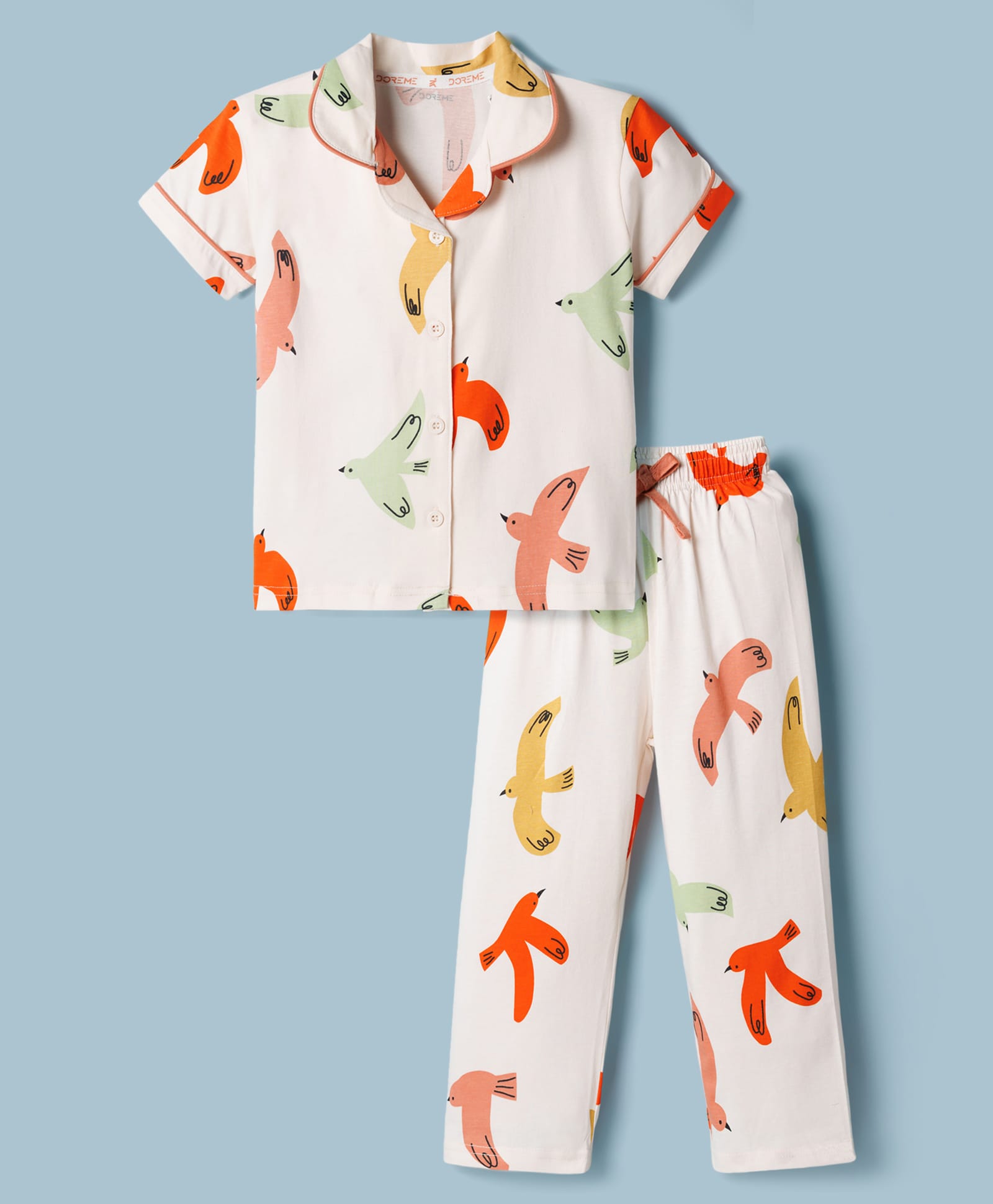 Doreme Single Jersey Knit Half Sleeves Shirt & Pyjama Co-ord Night Suit With Bird Print - Multicolor-image-44
