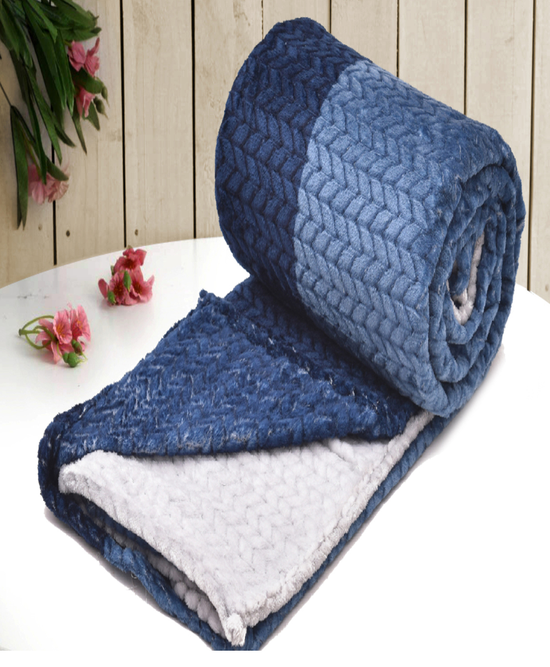 RRC Floral Woolen Double Woolen Blanket - Blue-image-49