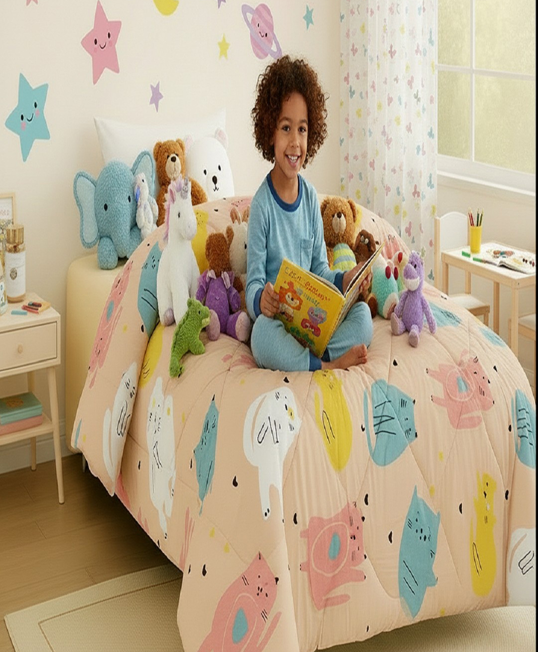 RRC Kids Printed Microfiber Cotton Crib Size Comforter - Beige-image-26