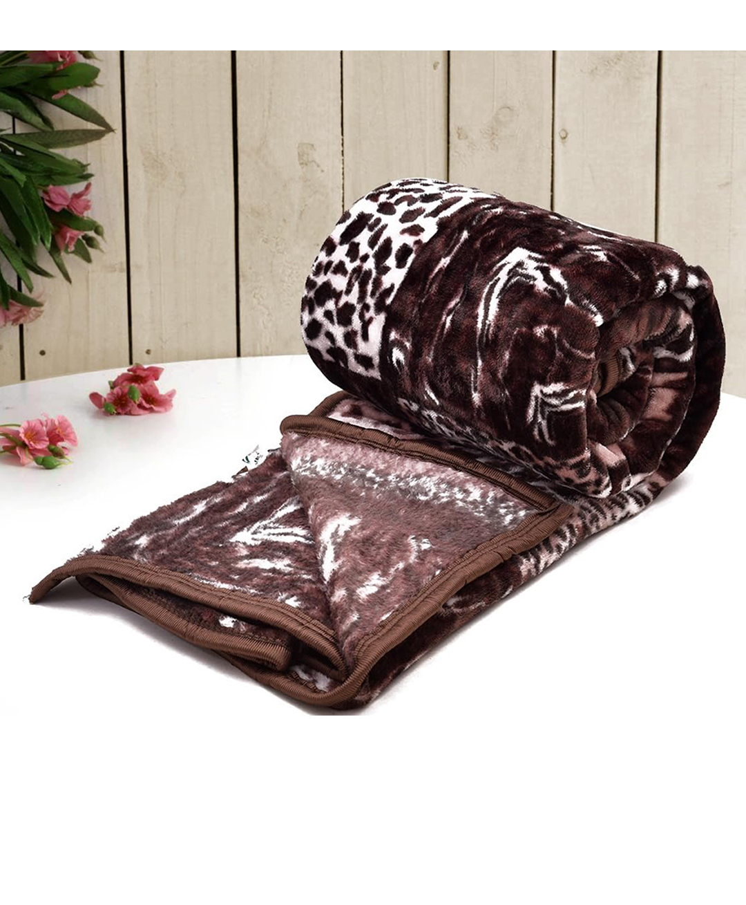 RRC Printed Woolen Double Mink Blanket- Brown-image-38