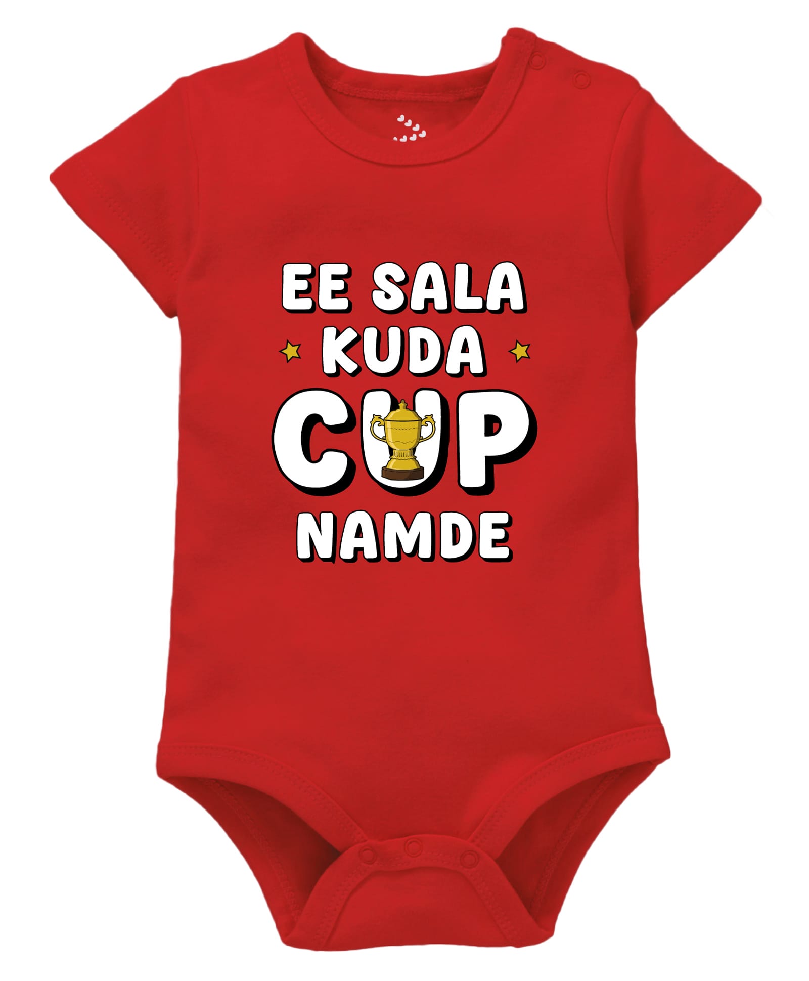 Zeezeezoo 100% Cotton Knit IPL Theme Half Sleeves Ee Sala Kuda Cup Namde Text Printed Onesie - Red-picture-2