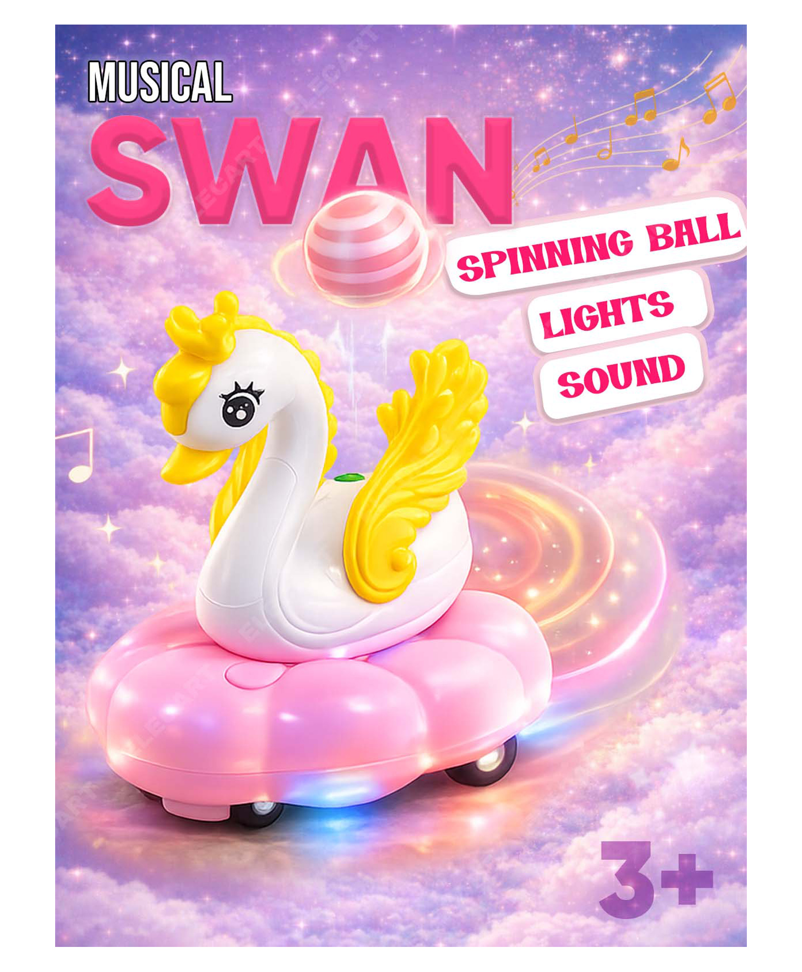 Elecart Musical Swan Toy with Blowing Ball for Kids | Lights & Music Bump and Go Action | Battery Operated Cartoon Swan Toy for Toddlers & Babies | Indoor Musical Toy Gift for Boys & Girls-picture-41