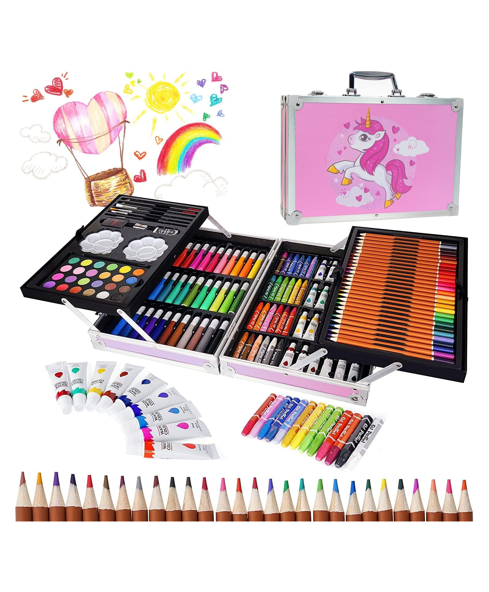 Elecart 145-Piece Unicorn Art Set for Kids Complete Drawing & Coloring Kit with Colour Pencils, Oil Pastels, Paint Brushes & Carry Case | Professional Kids Art Supplies (Pack 1 Random Colour/Design)-image-15