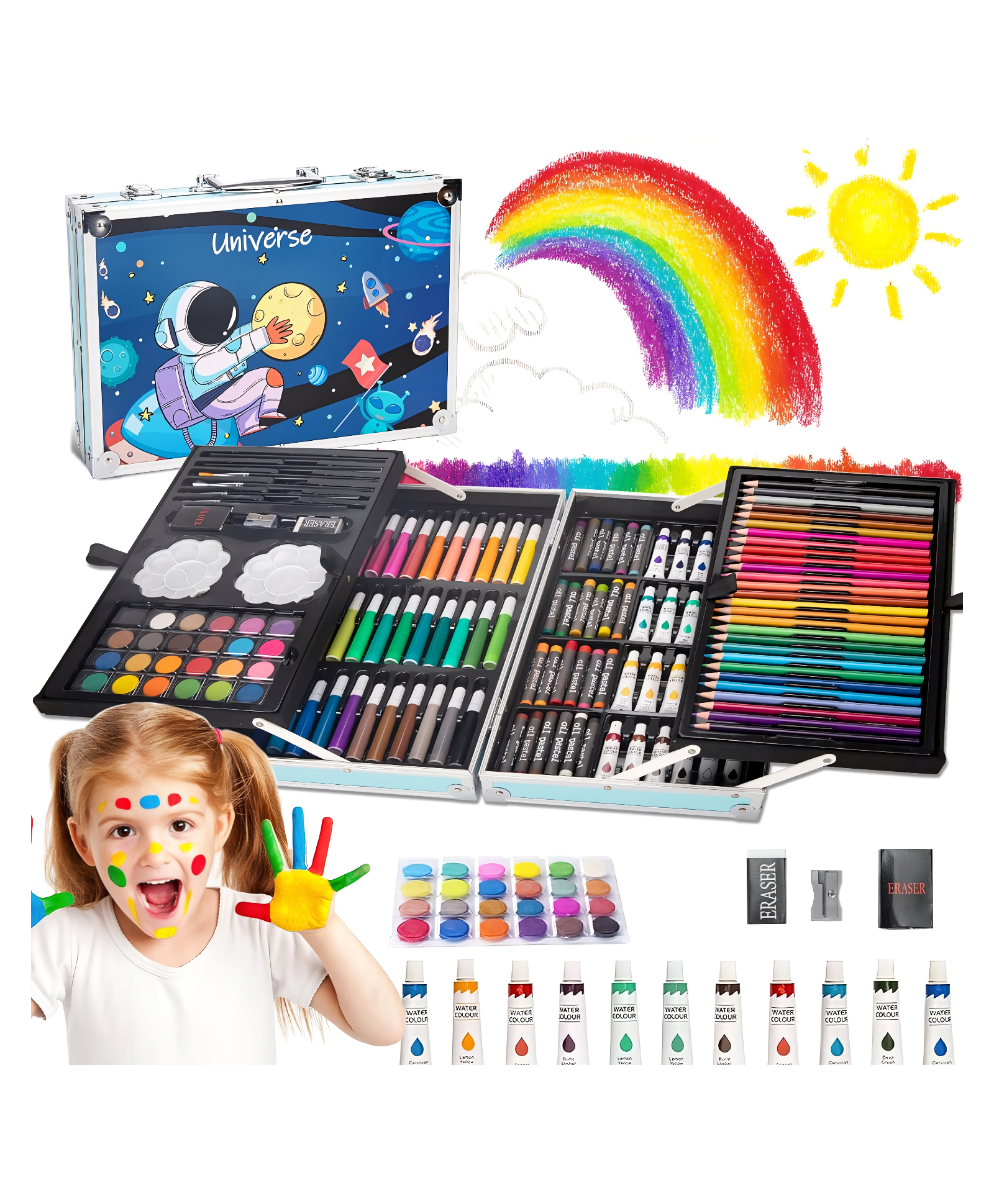 Elecart 145-Piece Space Art Set for Kids Complete Drawing & Coloring Kit with Colour Pencils, Oil Pastels, Paint Brushes & Carry Case | Professional Kids Art Supplies Gift Set-picture-13