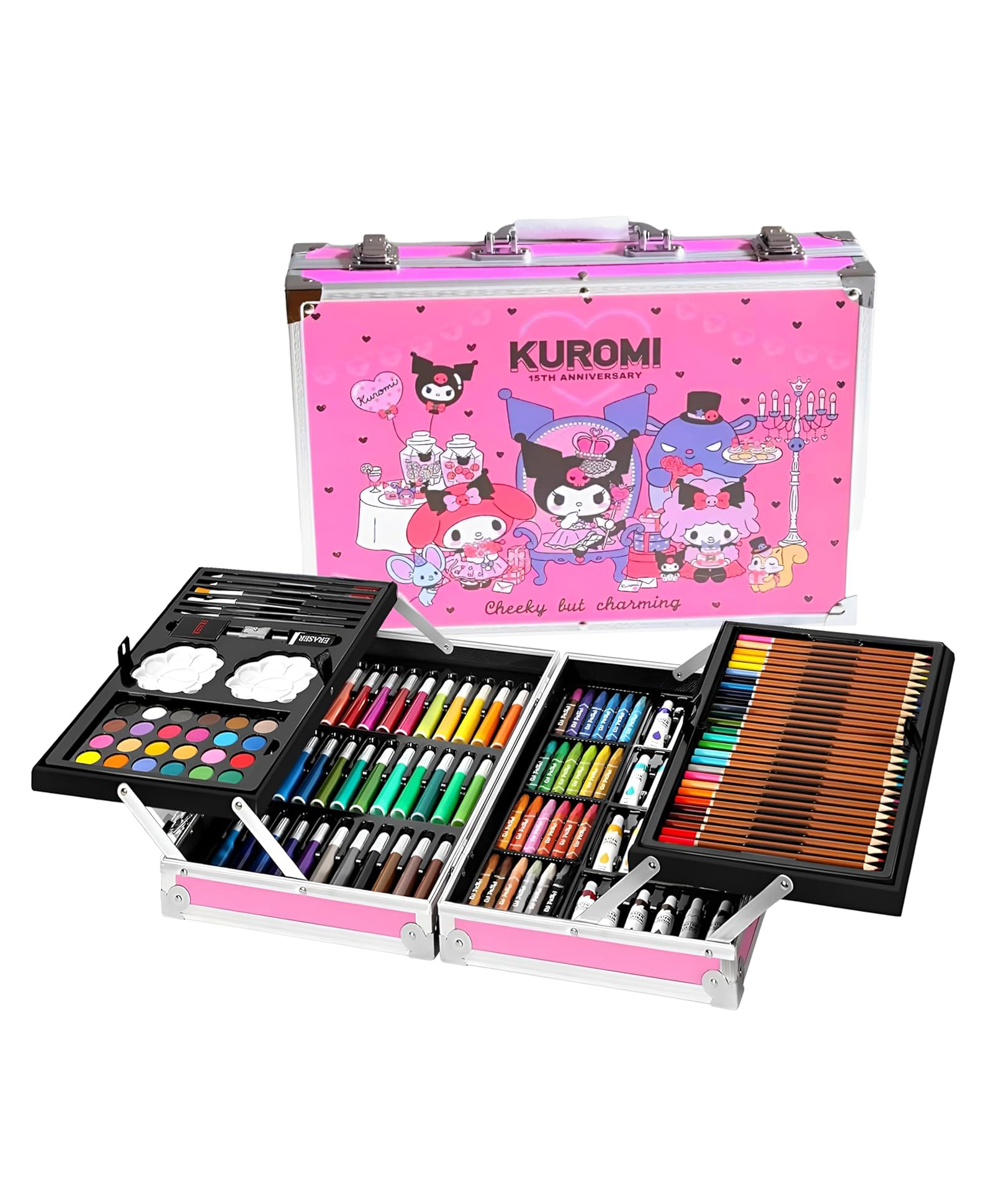 Elecart 145-Piece Kuromi Art Set for Kids Complete Drawing & Coloring Kit with Colour Pencils, Oil Pastels, Paint Brushes & Carry Case | Professional Kids Art Supplies Gift Set-image-3