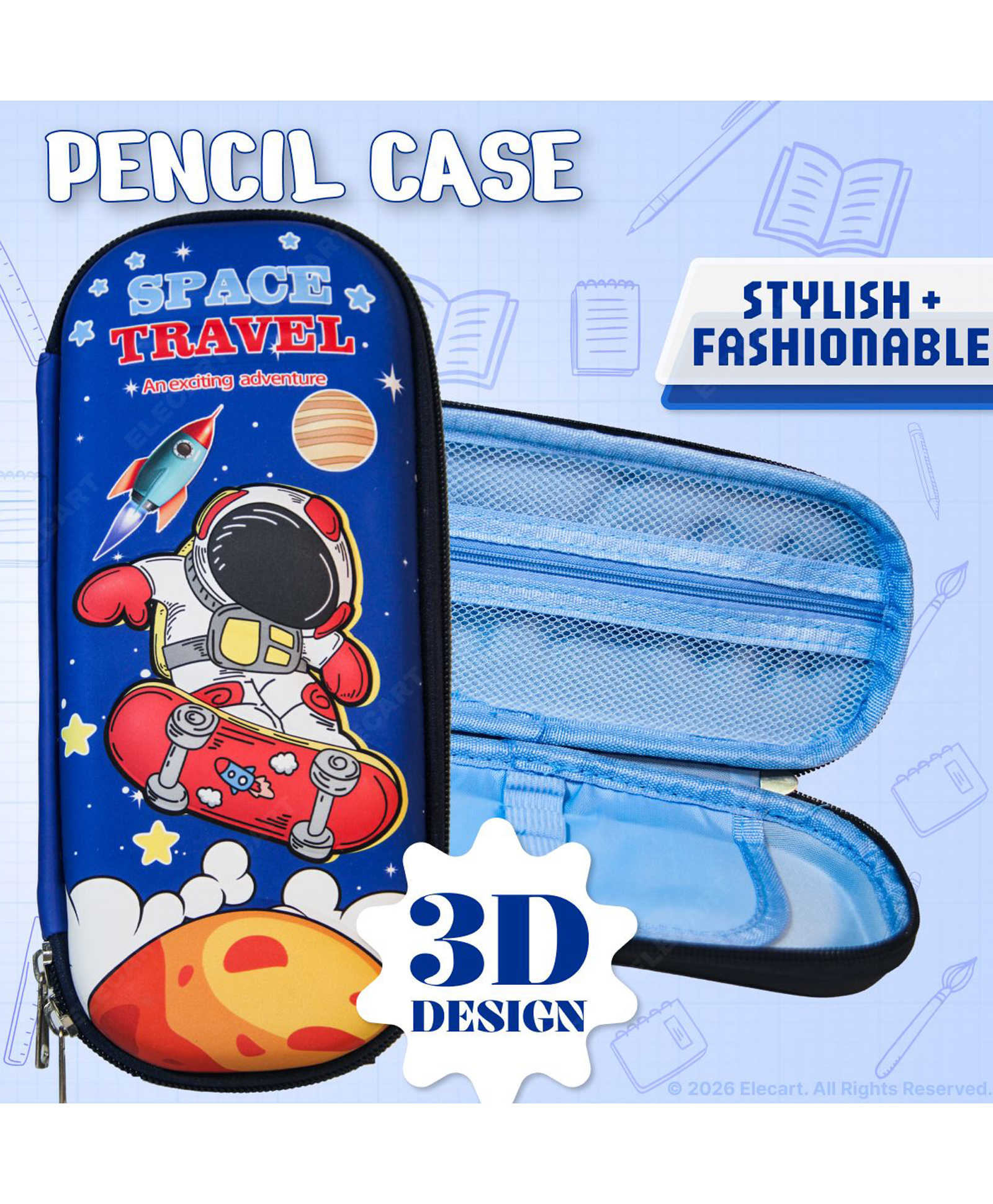 Elecart Space Anime Premium Pencil Case Large Capacity Stationery Pouch with Smooth Zipper, Durable Geometry Box for Kids, Boys & Girls, School Supplies Organizer for Travel, Home (Random Design)-image-2