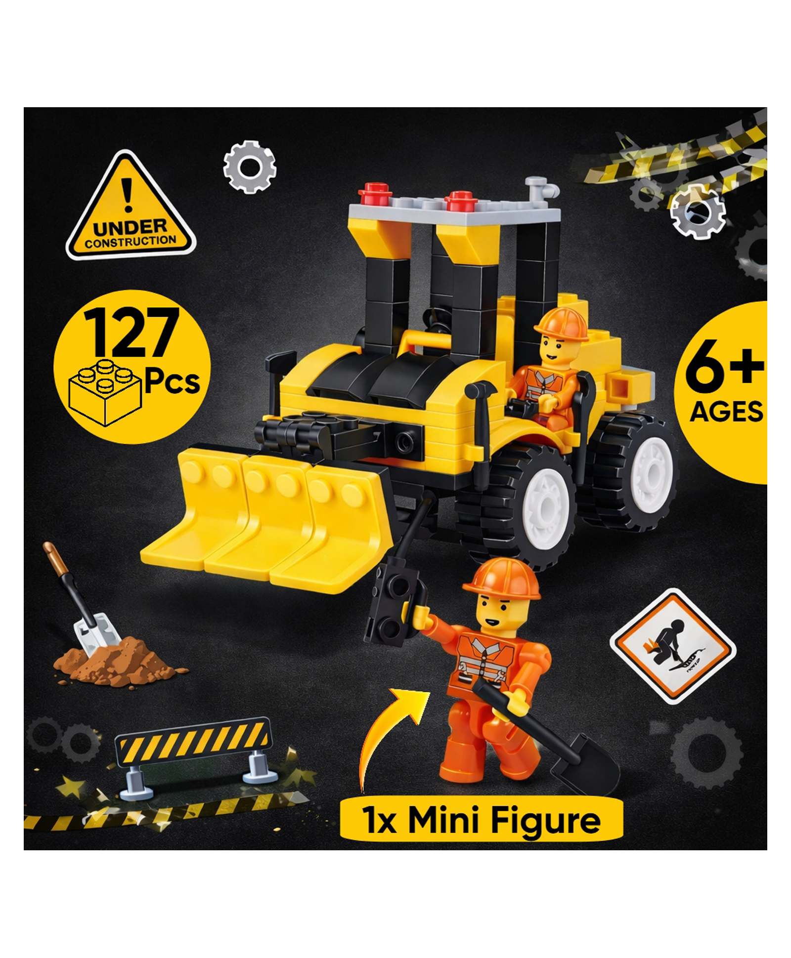 Elecart Construction Bulldozer Building Blocks Set for Kids 6+ | Creative Construction Series Toy Truck with Moving Loader Arm | Includes Worker Mini Figure & Tool Accessories | STEM Educational Gift-picture-39