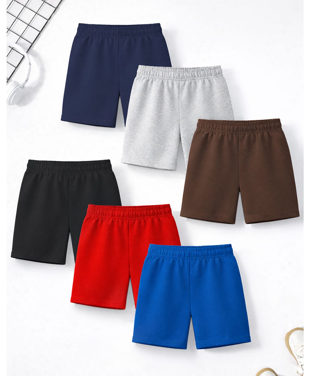 Trampoline Cotton Blend Knit Pack Of 6 Solid Shorts - Multi Colour