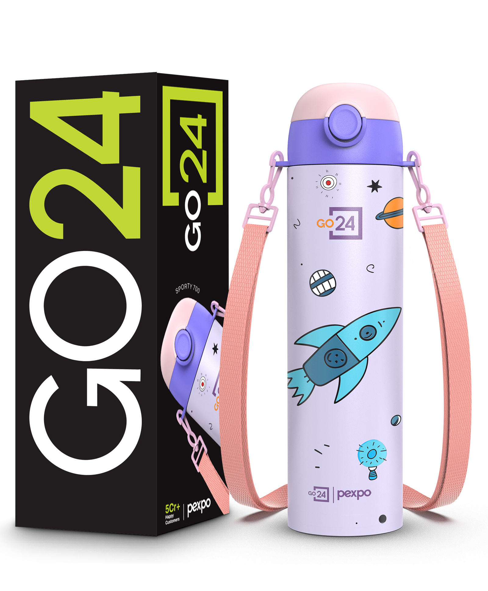 Pexpo Sporty Cute Sipper Stainless Steel Single Wall Water Bottle for Kids Rocket UV Printed Design Leak of & BPA Free School, Picnic, Travel - 700 ml-image-47
