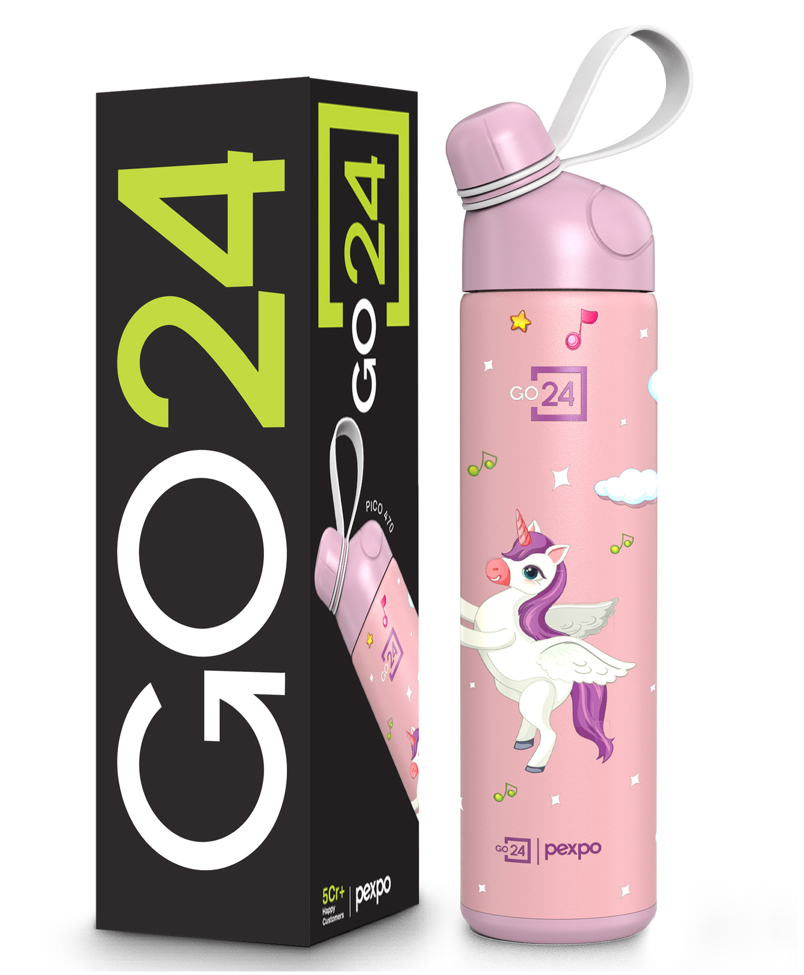 Pexpo Pico Cute Sipper|Hot & Cold Stainless Steel Water Bottle for Kids & Adults Unicorn UV Printed Design with Silicone strap Vacuum Insulated Leak proof & BPA Free School, Picnic, Travel - 500 ml-image-29
